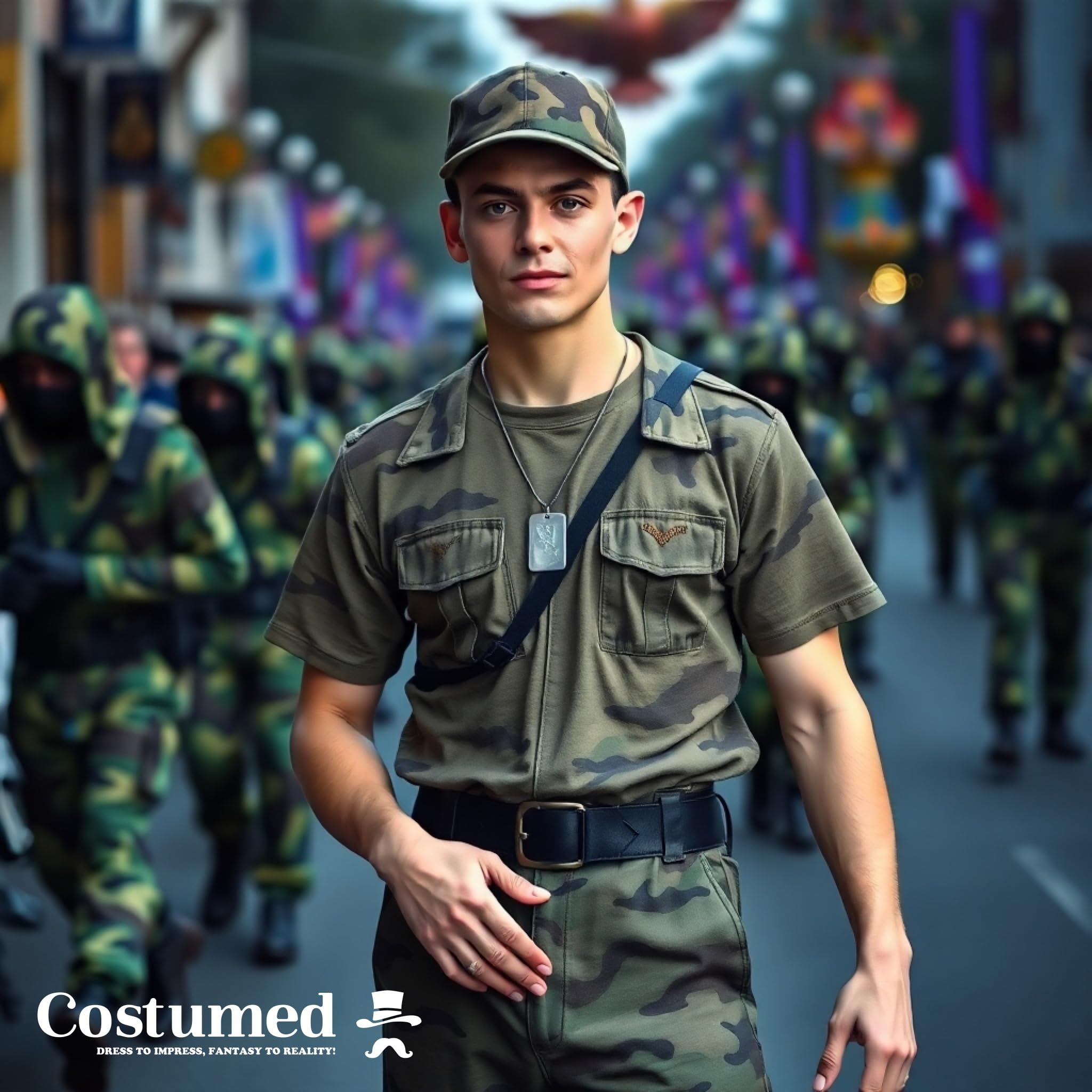 Costumed US Army Dog Tag - Nieśmiertelnik armii amerykańskiej srebrny, identyfikator dla psa - łańcuszek żołnierza jako dodatek na bal karnawałowy i faszyng