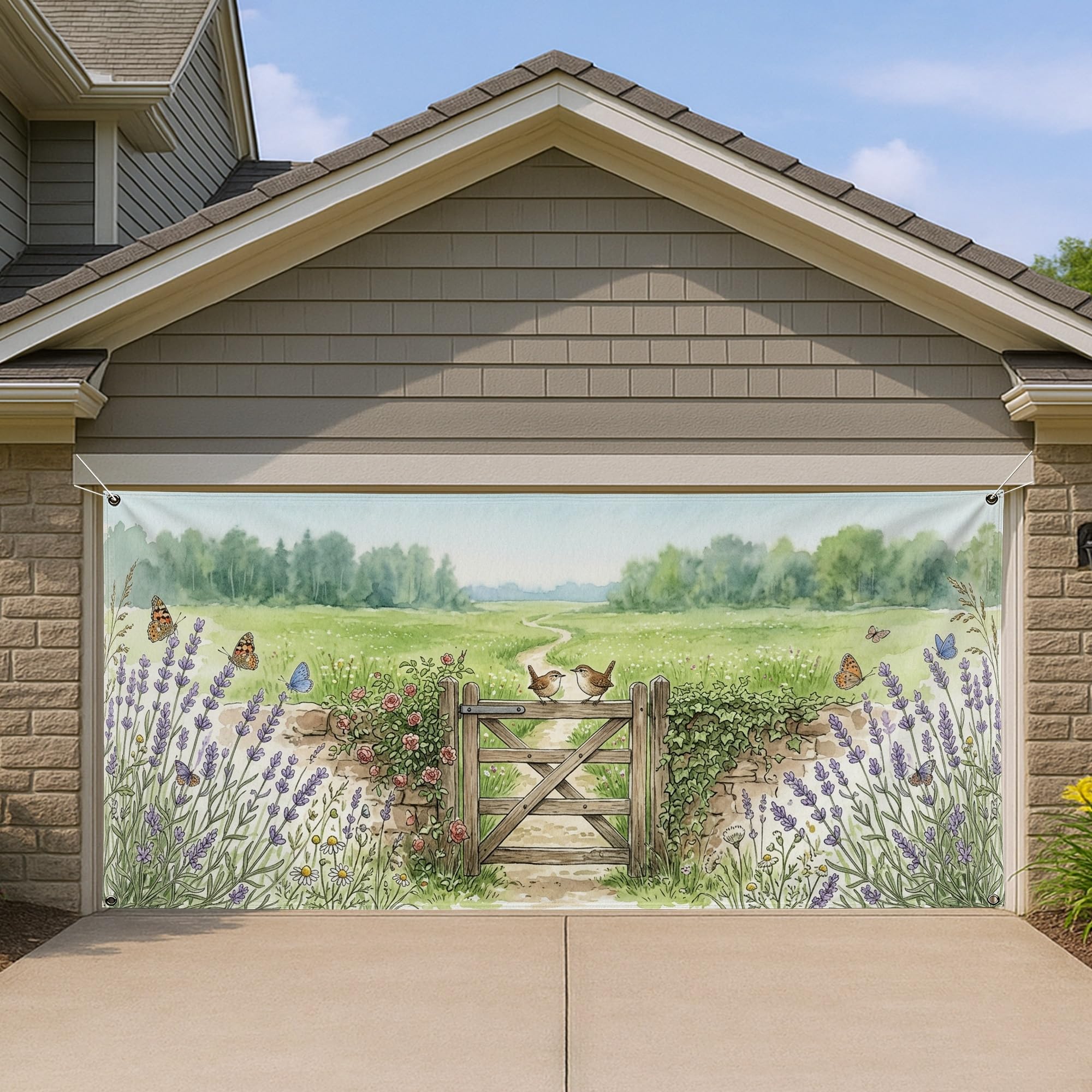 Housse de porte de garage lavande pour votre décoration de fête et buffet de printemps
