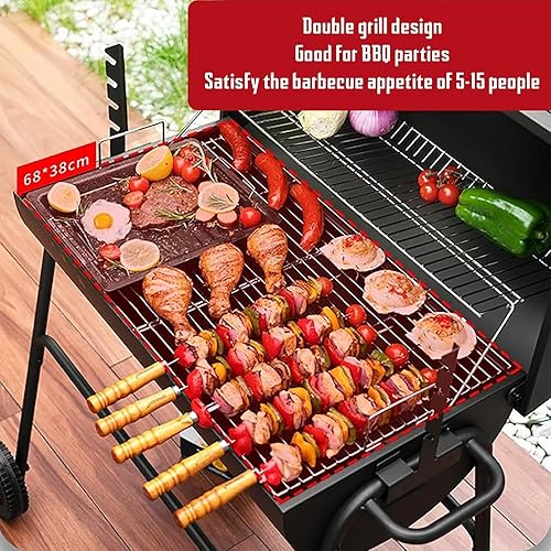 Miniatura 4 de Barbacoa de carbón, Barbacoa de barril portátil con rejilla de calentamiento, rejillas de ventilación y ruedas, parrilla de barbacoa de carbón de