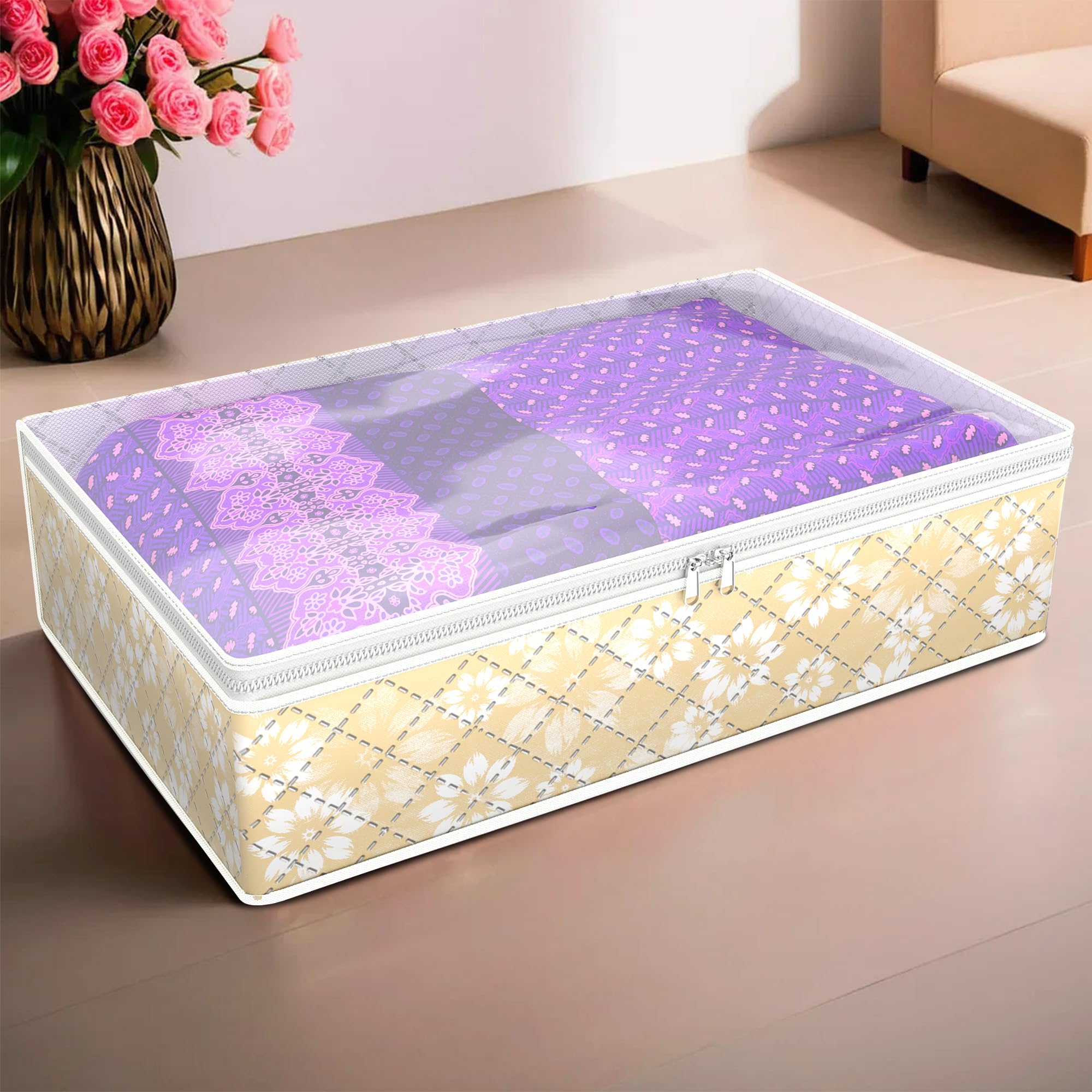 Kuber Industries Lehenga Storage Bag | Waterproof Gown Cover | Salwar Suit Storage Bag | Top Visible Window Base Cover | Woolen Cloth Bag | Cloth Storage Bag | Large | Golden-picture-23