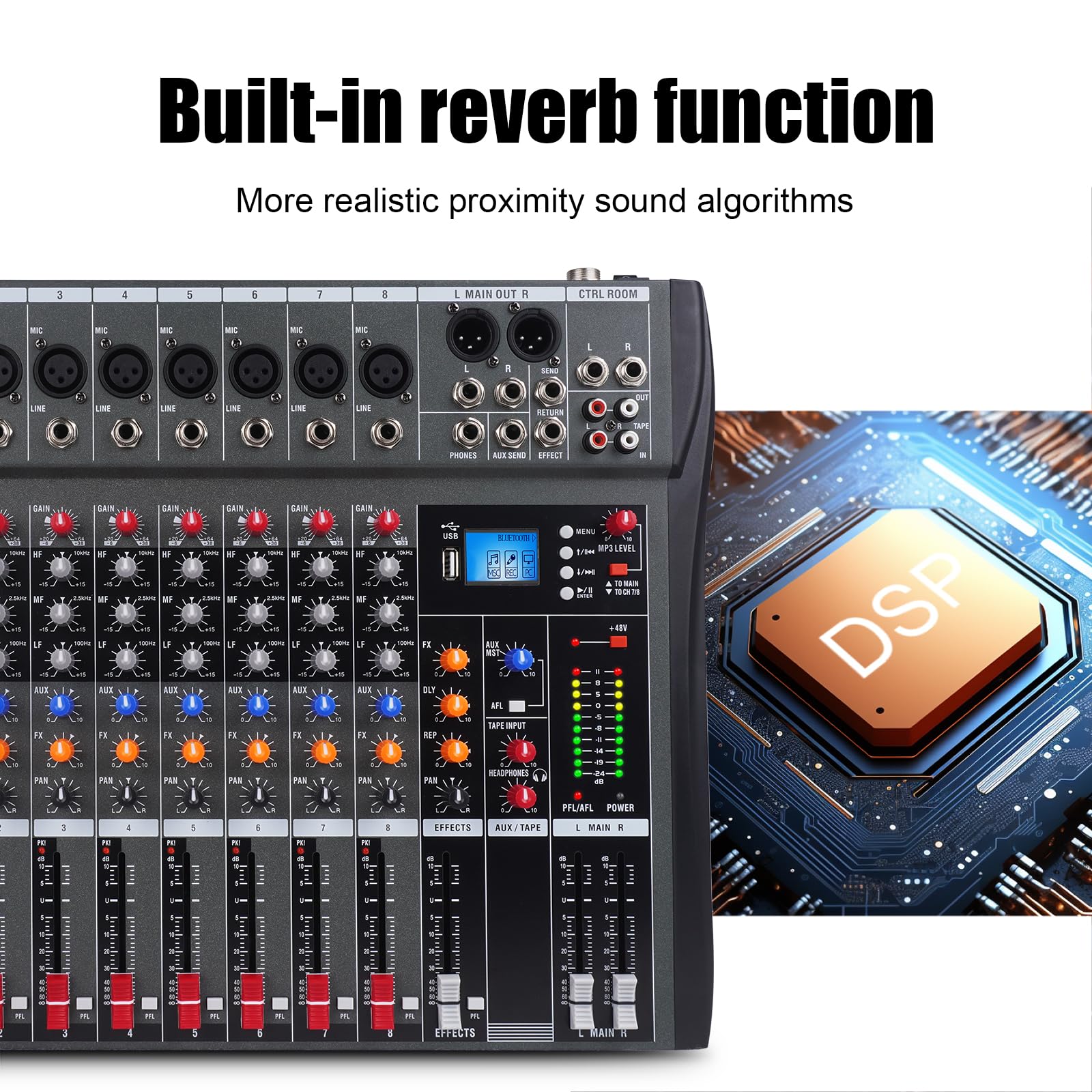 GX12 - Console professionale per scheda audio a 12 canali, interfaccia mixer digitale USB Bluetooth per computer, ingresso MP3, alimentazione phantom, mixer stereo DJ per eventi live, karaoke