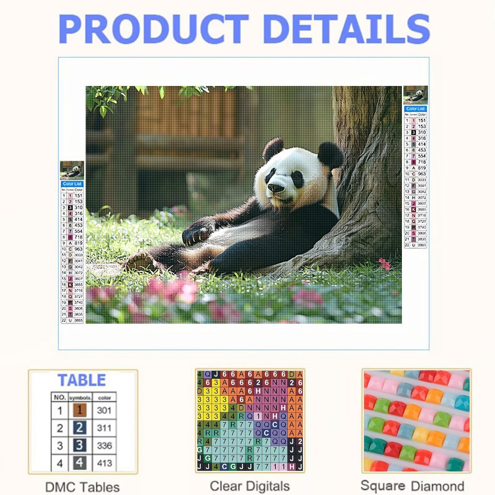 Diamond Painting Erwachsene Panda Diamant Painting Bilder 80x60 cm T0-1106