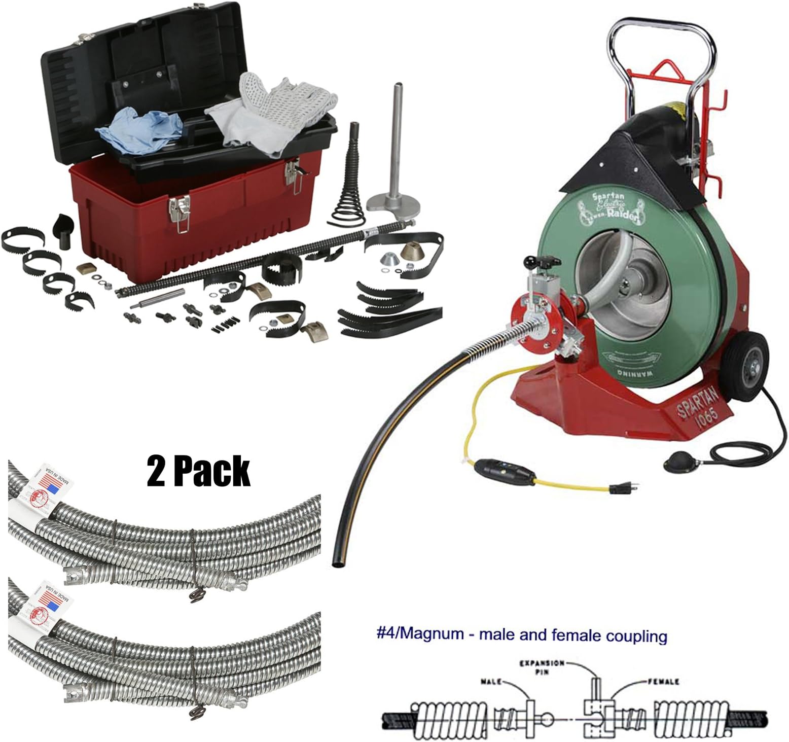 1065 Drum Drain Cleaning Machine with .66 x 50' Magnum Drain Cable and 0.66" Magnum Tool Box and Cutter Kit 44115804