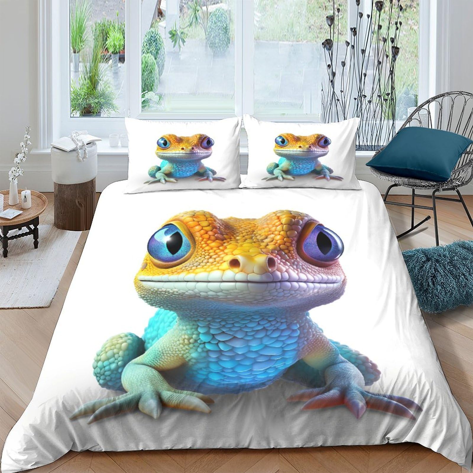 ENYISIYULO Colorful Lizard Duvet Cover Set 3 PCS Hotel Quality Quilt Cover Bed Sets Bed Covers with Pillowcases with Zipper Closure Hypoallergenic Soft Breathable Microfiber Double（200x200cm）