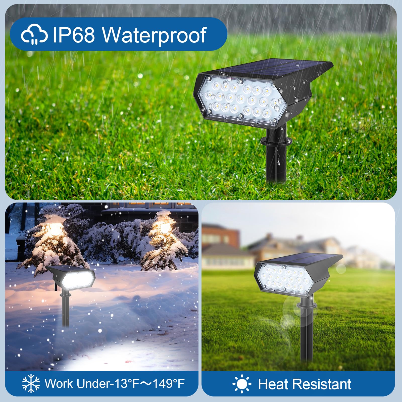 Solar Light Outdoor IP68 Waterproof 2 Modes Adjustable (White Light/Warm Light) Brightness Adjustable Suitable for Patio/Garden/Walkway/Driveway/Pool/Terrace Decoration