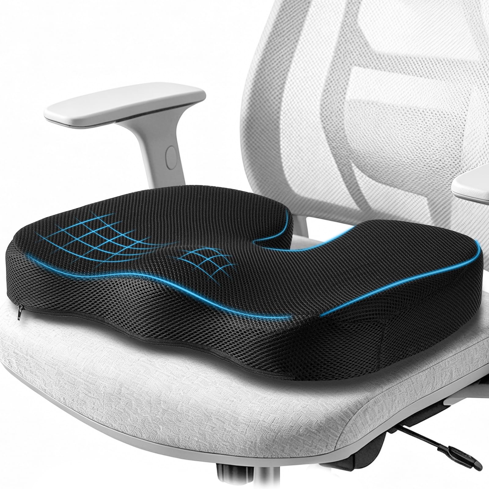 Sitzkissen Orthopädisch Sitzring HämorrhoidenSteißbein Kissen, Ergonomisch Geformt aus Memory Foam zur Druckentlastung beim Langen Sitzen, Steissbeinkissen geeignet für Bürostuhl, Auto, Office