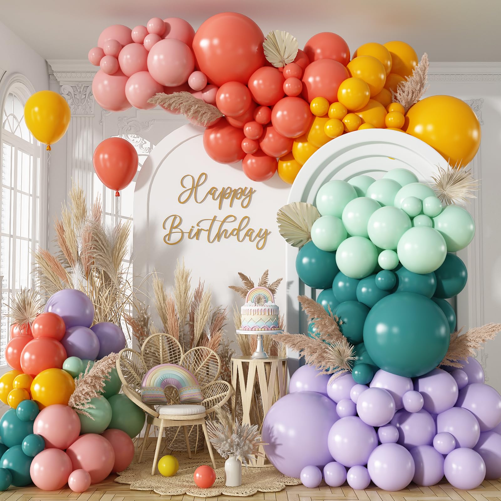 Muted Boho Rainbow Balloon Arch Garland Kit