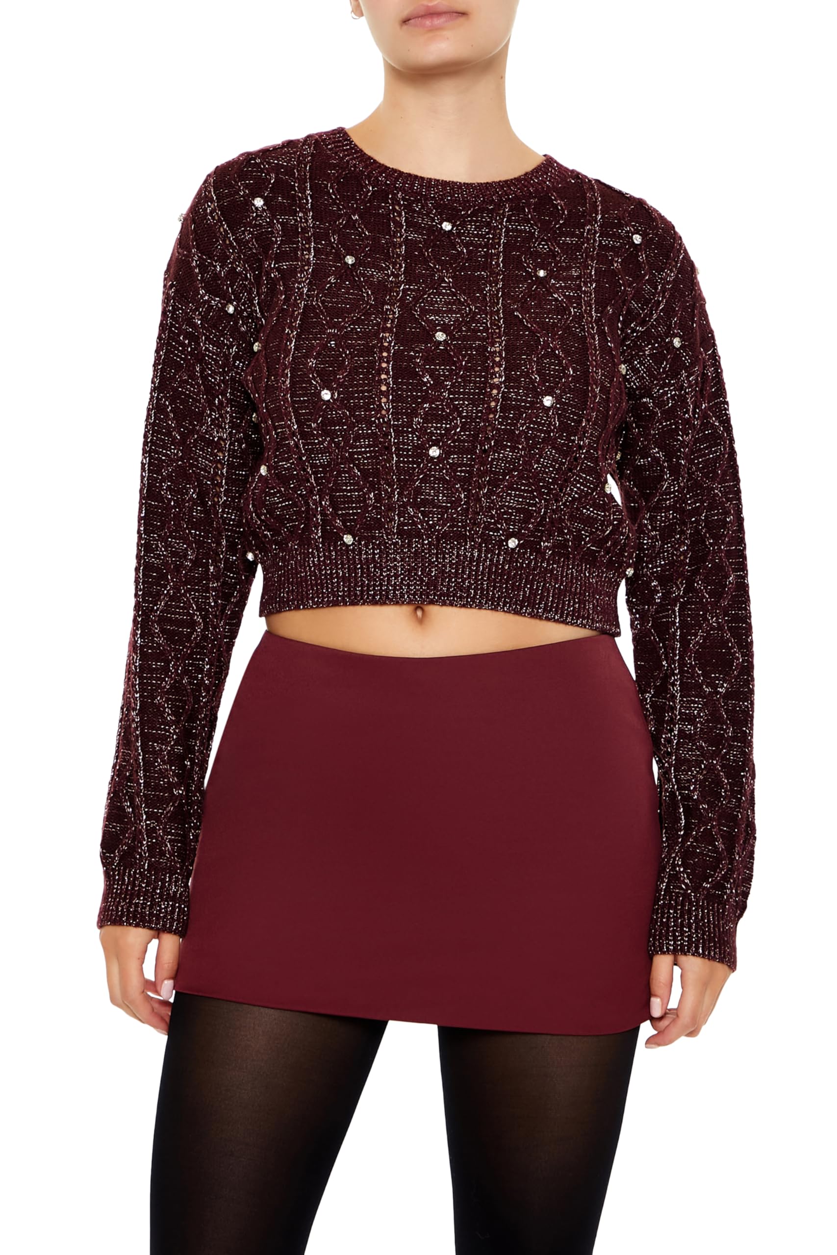 Forever 21 Womens Glitter Knit Rhinestone Sweater