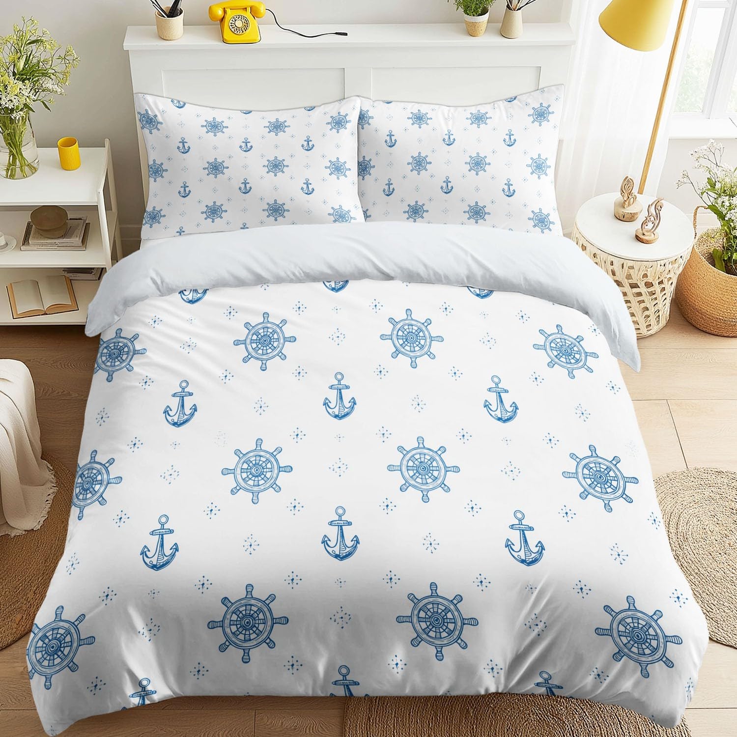 Housse de couette 140x190 ocean nautique parure lit 1 personnes