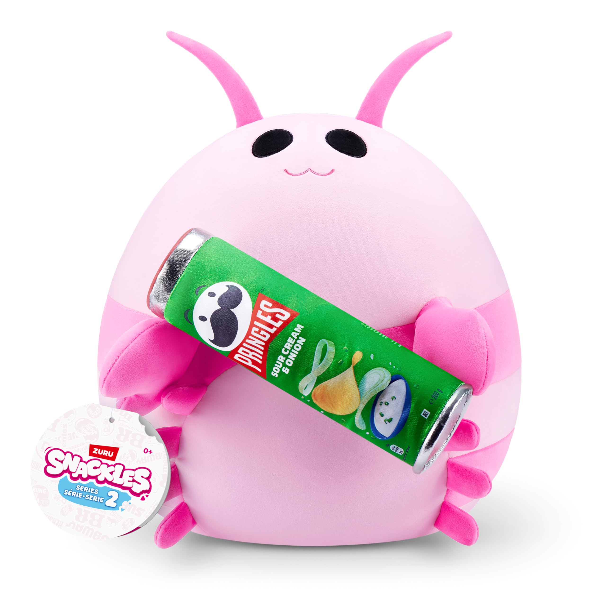 SnacklesSeries 2, Pink Shrimp (Pringles, Sour Cream & Onion), Plush Toy, Medium (35 cm), Brown Box, (Pink Shrimp)