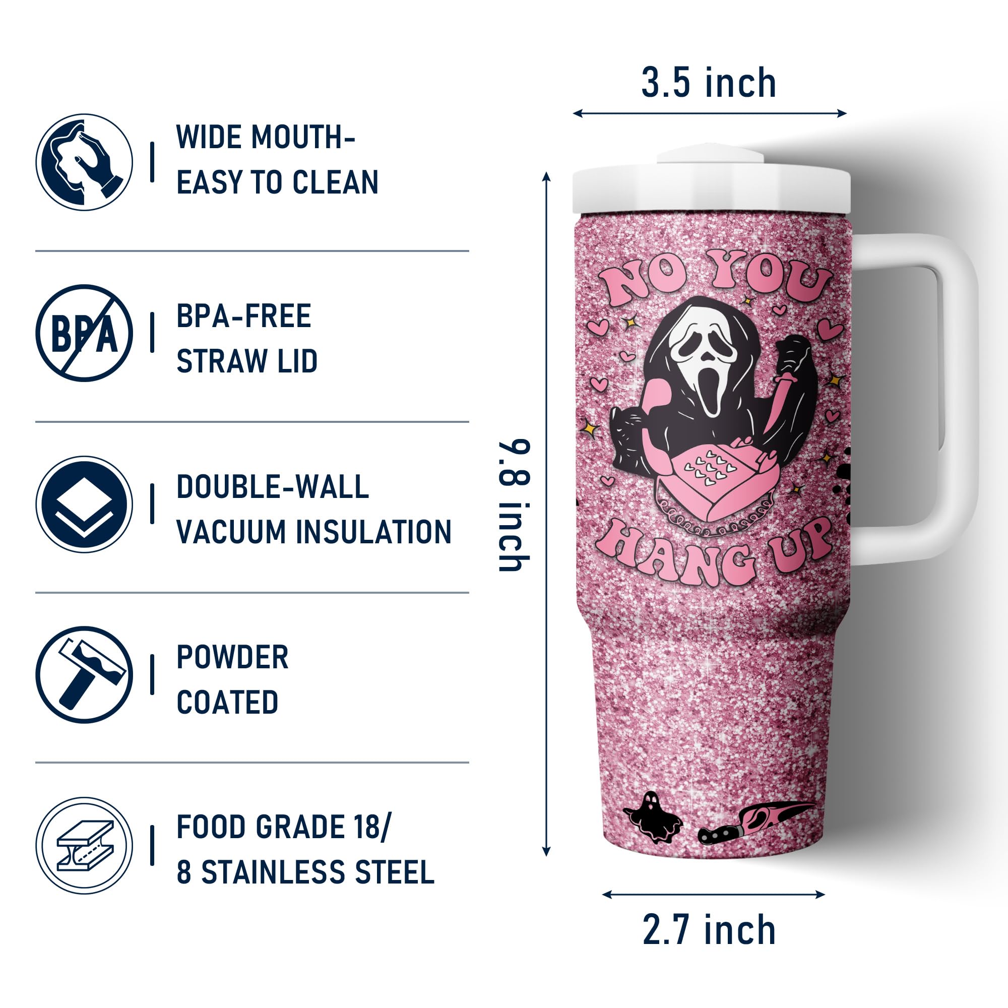 Equoza Horror Scary Face Halloween Tumbler for Women Girls Spooky Vibes 30oz Horror Scary Face Theme Decor Insulated Cup with Lid Vacuum Stainless Steel Coffee Mug