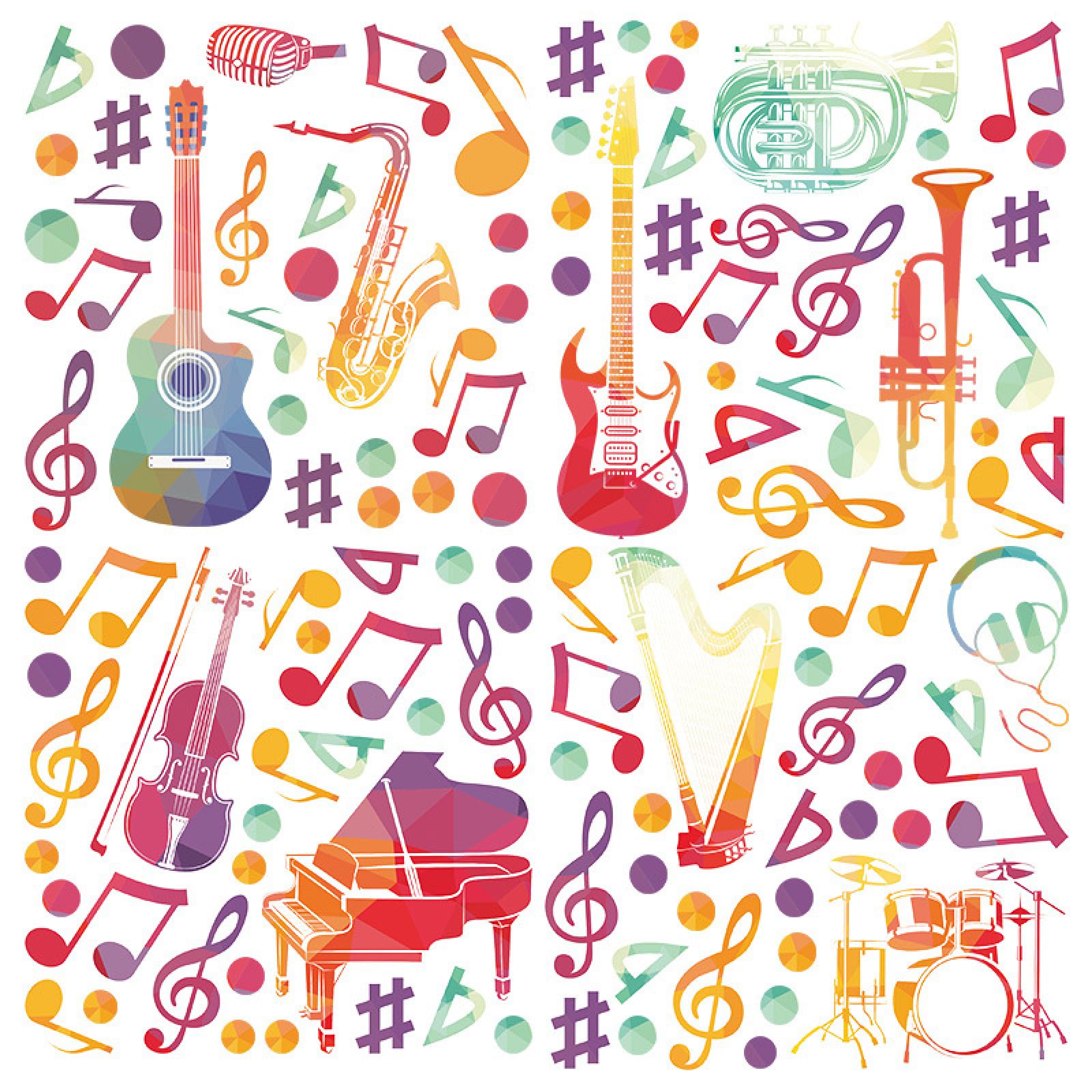 Adesivi Da Parete Adesivo da parete per strumenti musicali con note musicali disegnate a mano Removibile Adesivi da Parete per Camera Soggiorno Decorazione Casa