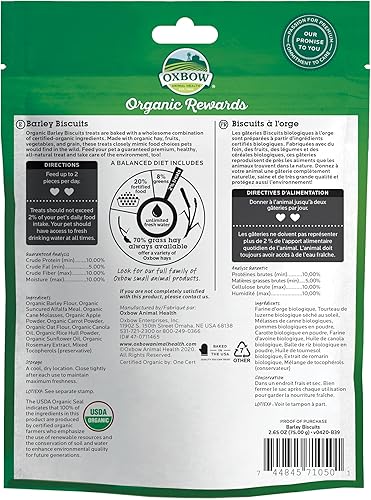 Vista 2 de Oxbow Organic Rewards - Galletas de cebada y heno para conejos, cobayas, chinchillas y mascotas pequeñas, color verde, 2.64 onzas (paquete de 1)