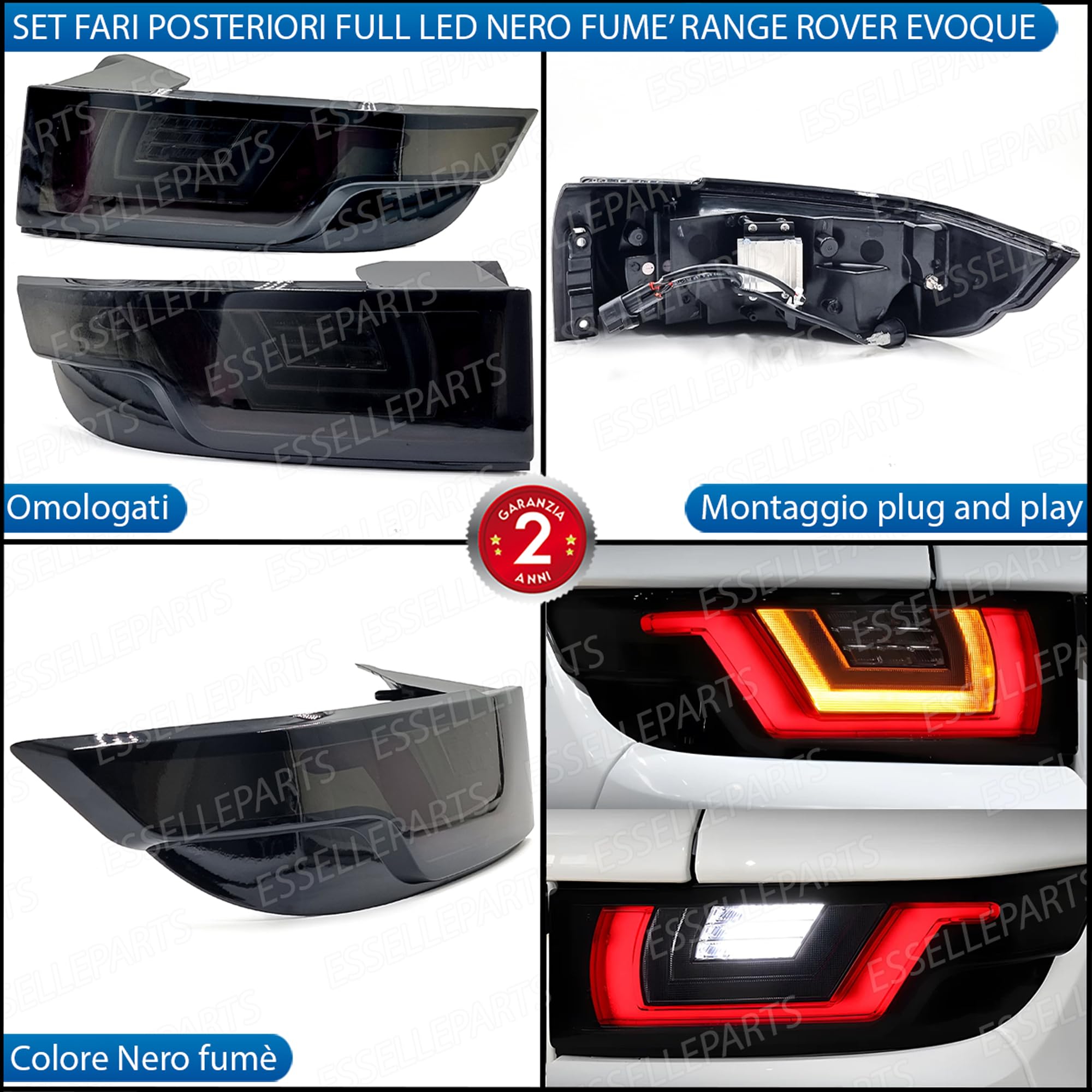 Fari Fanali Posteriori FULL LED Nero Fumè per Range Rover Evoque 2011-2019 | Frecce Dinamiche Sequentiali | Plug & Play | CANBUS | Omologati E4 1 set