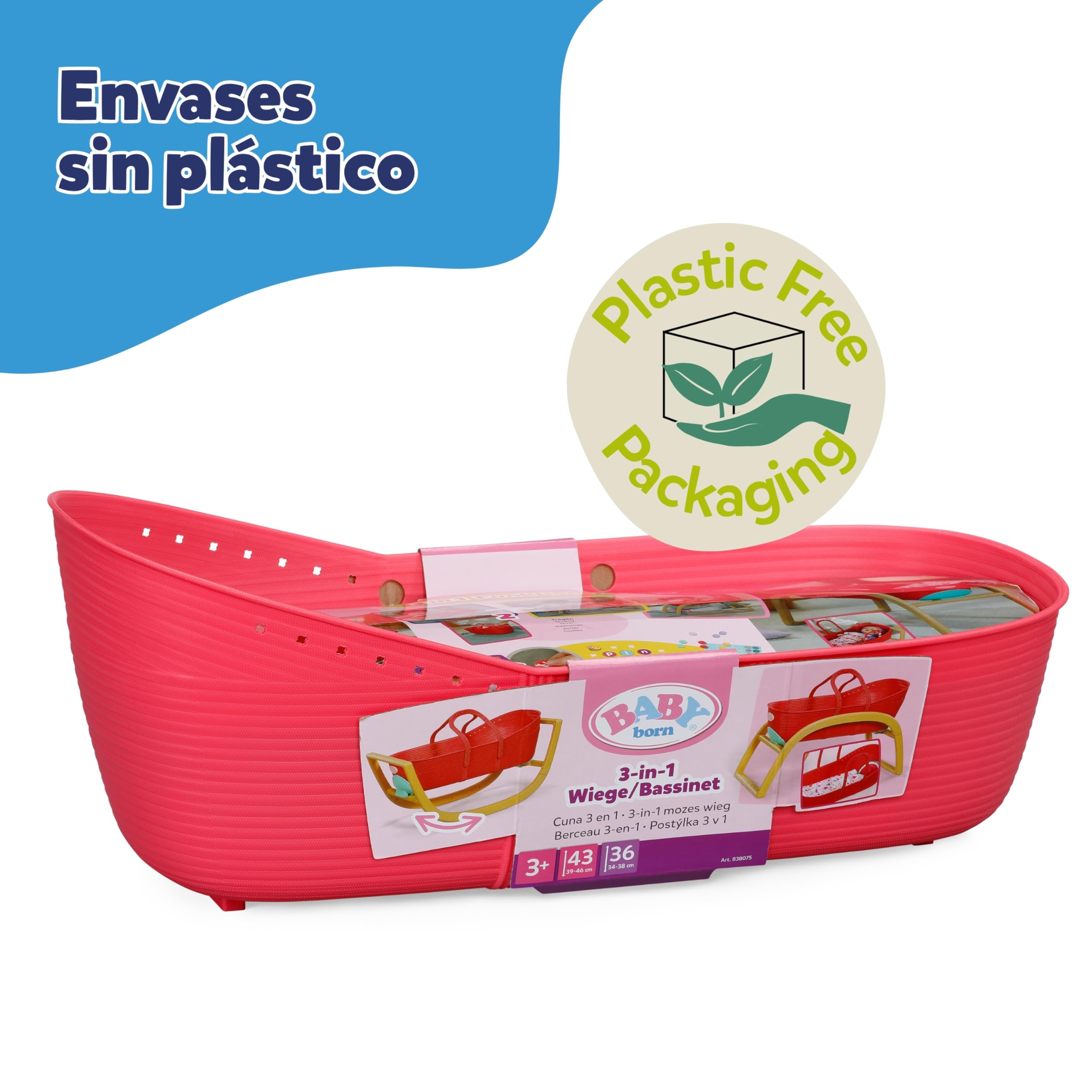Baby born 3 en 1 Cuna Pinplay – Cuna, Cama y capazo con Pines Decorativos – Incluye Manta y Almohada – Accesorio de muñecas Apto para niños a Partir de 3 años