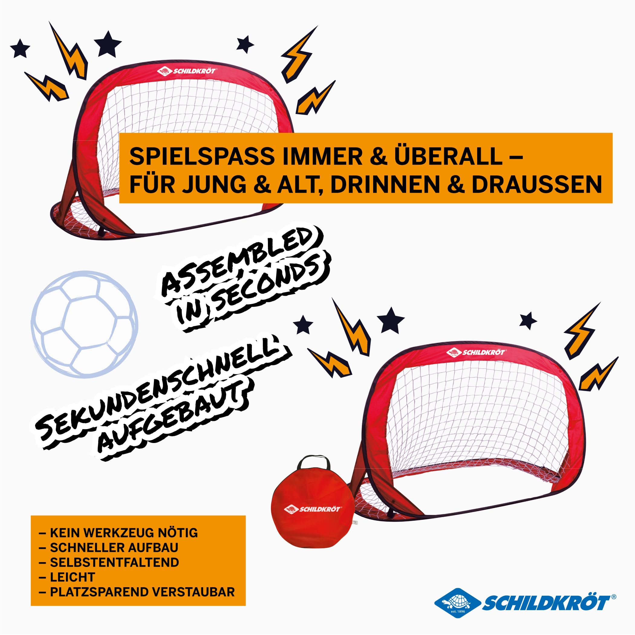 Schildkröt Juego de Porterías Pop-Up , 120 x 80 x 80 cm, Autodesplegable, Transportable, Ahorro de Espacio, Ideal para Fútbol, ​​Hockey, en una Práctica Bolsa, 970988