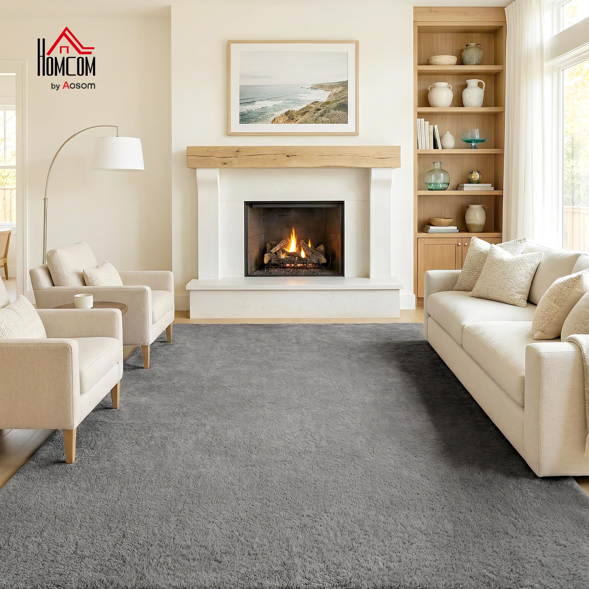 HOMCOM Alfombra Salón Pelo Largo Lavable 160x230 cm Gris Claro