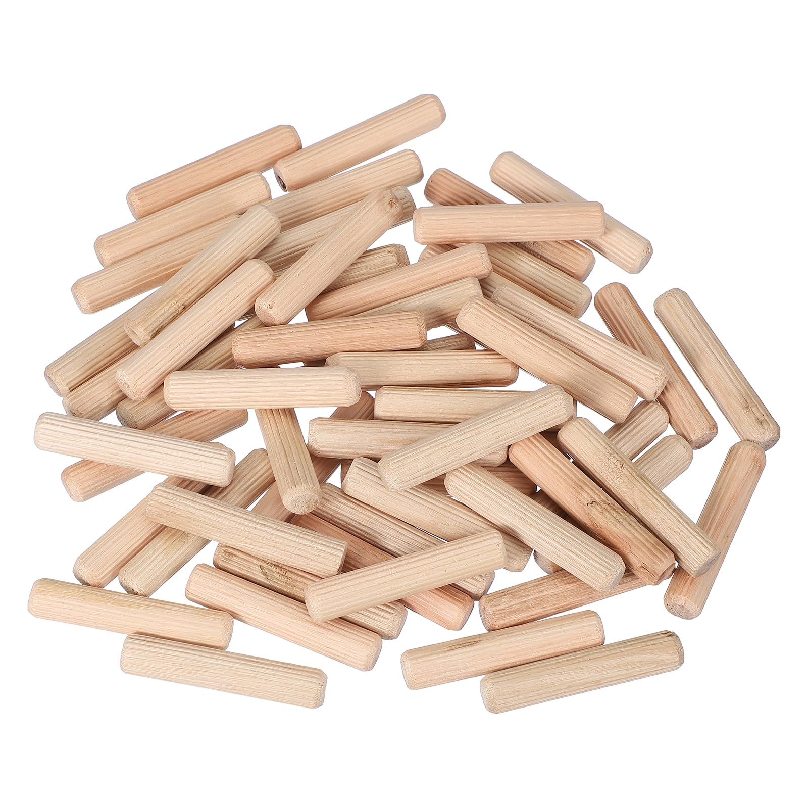 PATIKIL Wooden Dowel Pins 3/8" x 2" (10mm x 50mm) Straight Dowel Rods Wood Fluted Dowels Rods for Crafts Furniture DIY Hardwood Count 100