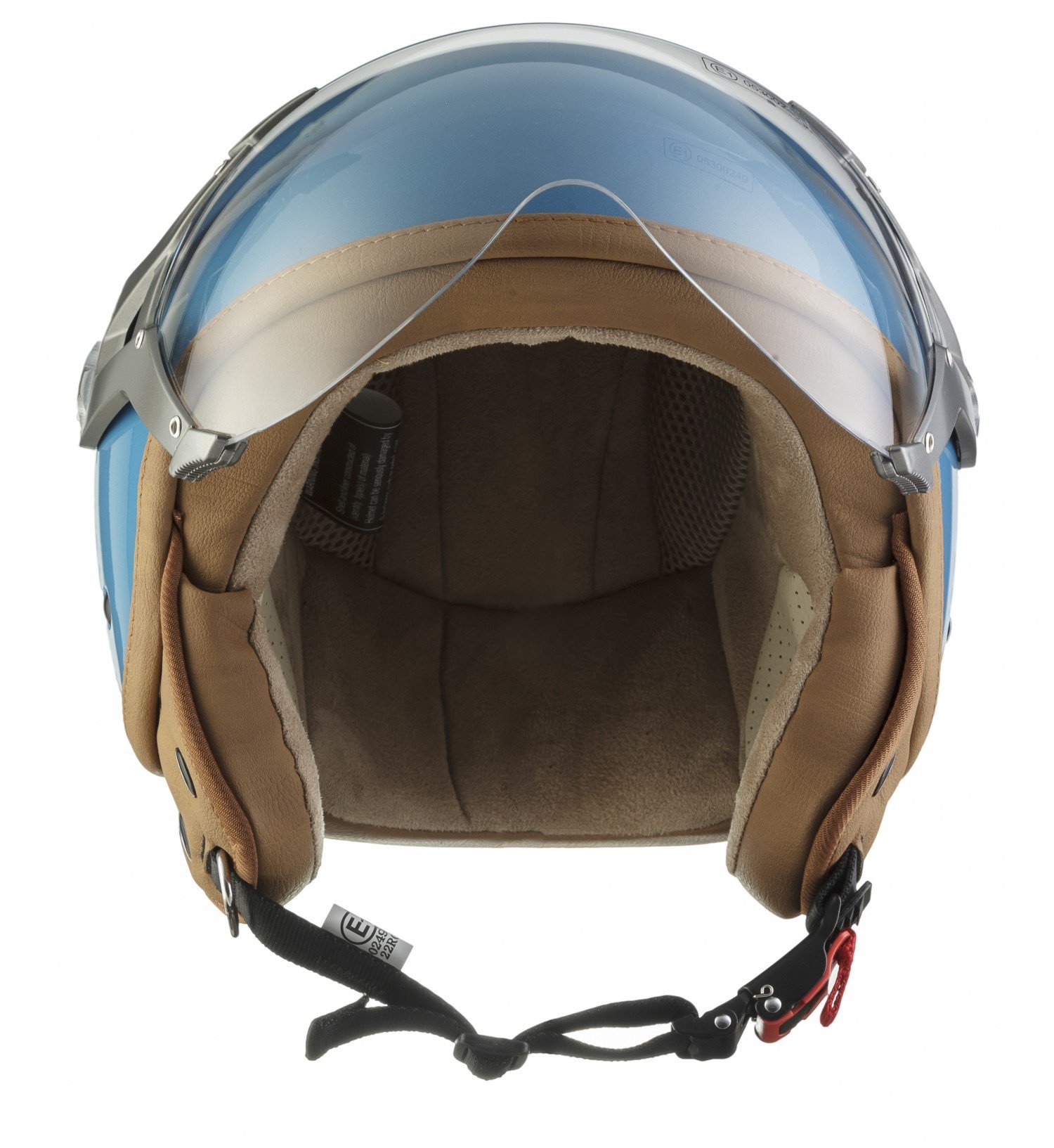 SOXON® SP-325 Mono „Crystal Blue“ · Jet-Helm · Motorrad-Helm Roller-Helm Scooter-Helm Moped Mofa-Helm Chopper Retro Vespa Vintage Pilot Biker · ECE 22.05 Visier Schnellverschluss Tasche S (55-56cm)