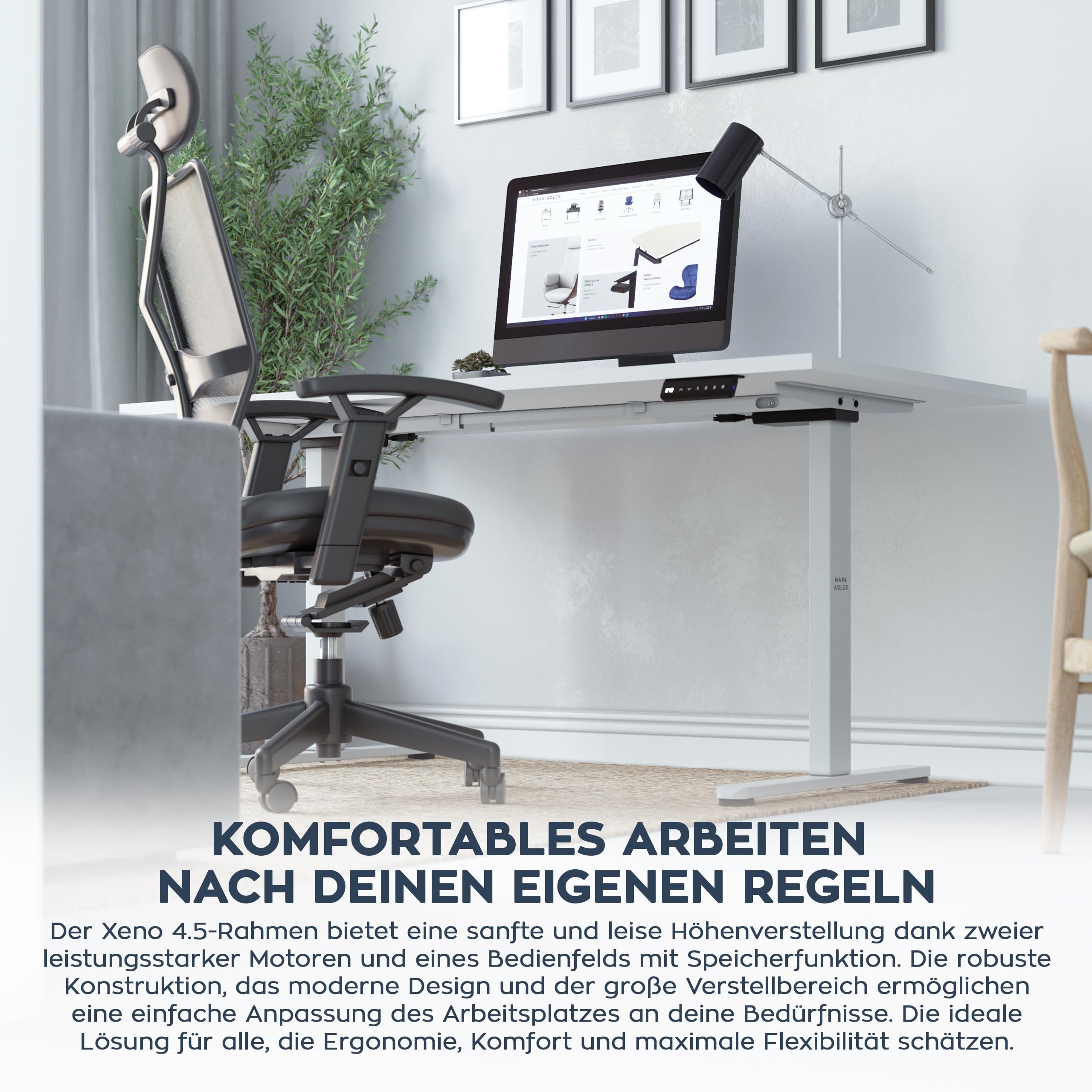 MARK ADLER Xeno 4.5 Weiß | Elektrischer Schreibtischrahmen höhenverstellbar | Ergonomisches Tischgestell | Memory-Steuerung | Metallgestell | Höhenverstellbarer Schreibtisch | Weiß