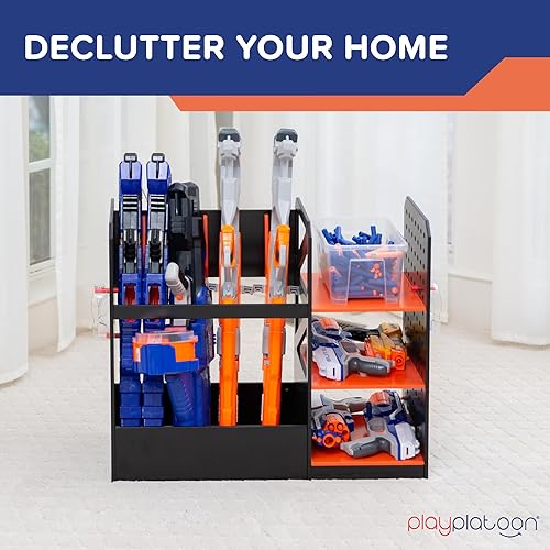 Miniatura 6 de Play Platoon Estante de almacenamiento para almacenamiento de pistolas Nerf y accesorios Nerf, soporte para dardos y 6 soportes para pistola para