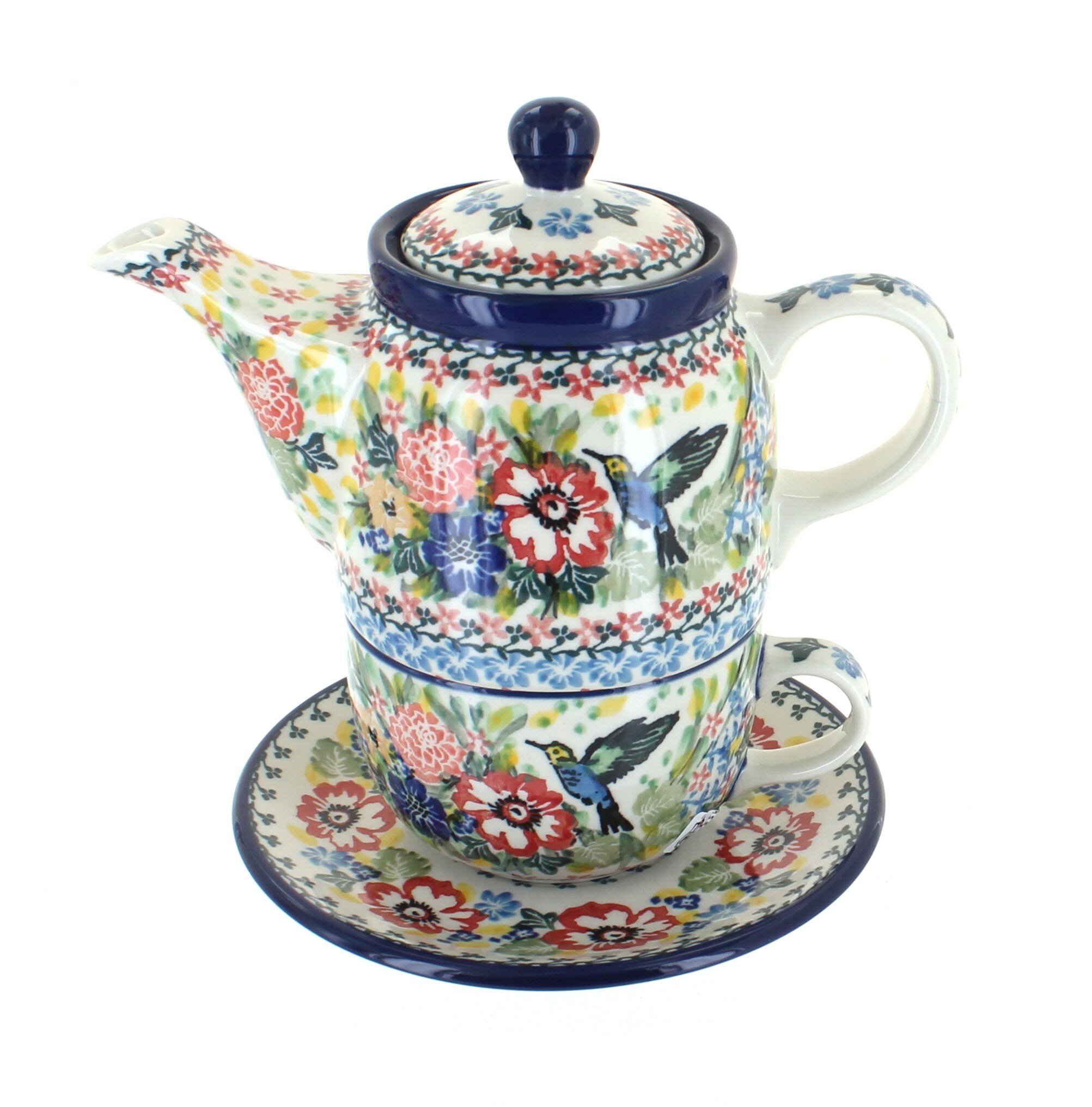 Amazon | ポーランド食器Hummingbird Tea for One | Blue Rose Pottery