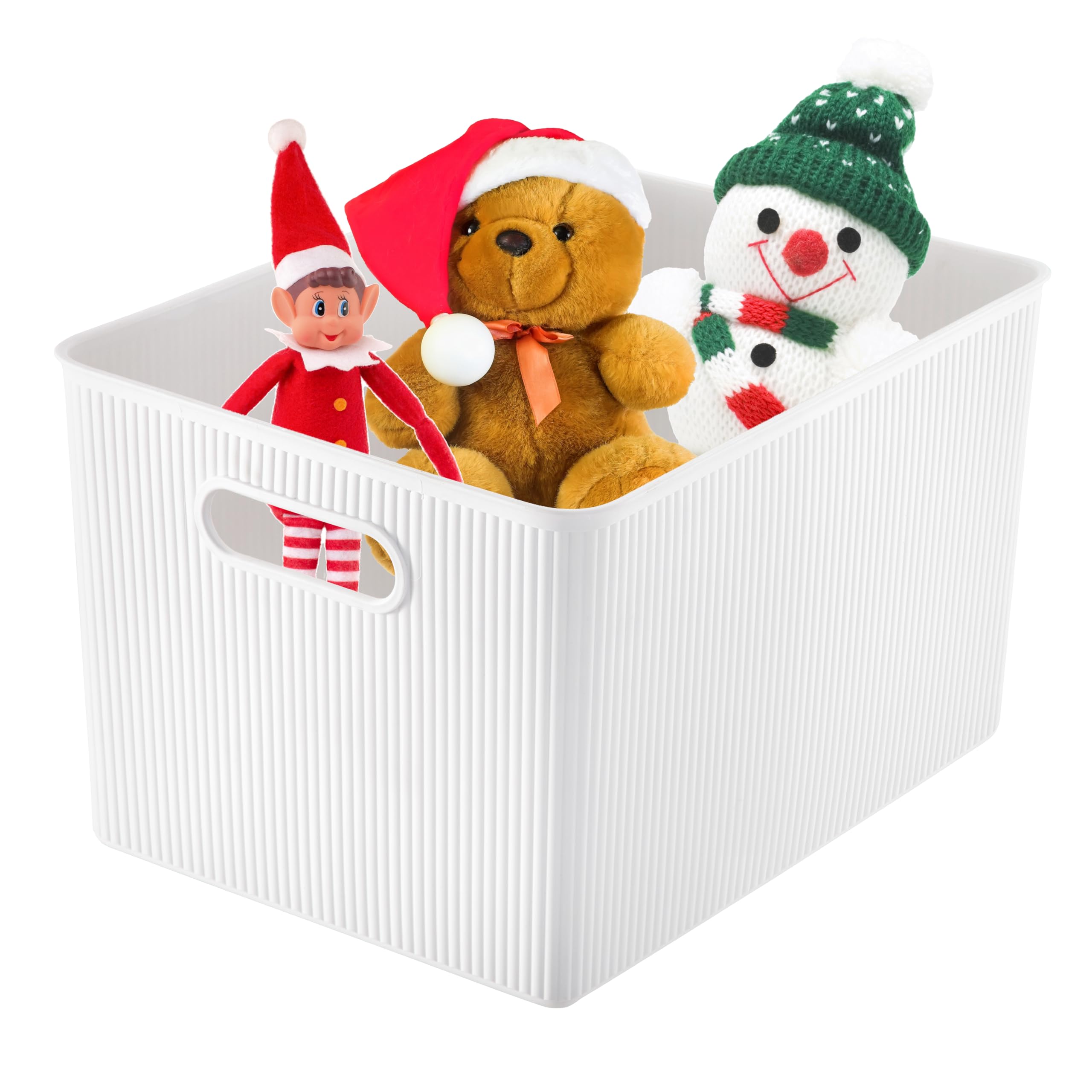 Superio Ribbed Collection - Decorative Plastic Open Home Storage Bins Organizer Baskets, X-Large White (1 Pack) Container Boxes for Organizing Closet Shelves Drawer Shelf 22 Liter/23 Quart