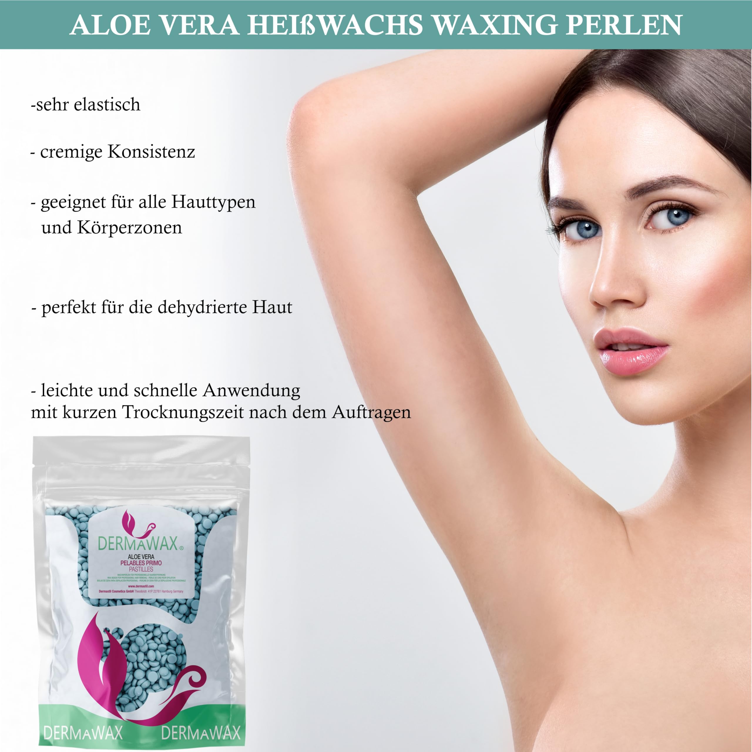 Dermawax Set professionale per cera, 1000 ml, prodotto in Spagna, 1 kg di perle di cera di aloe vera, 500 ml, lozione pretrattamento di aloe vera, 500 ml, olio di post-trattamento, 200 pezzi