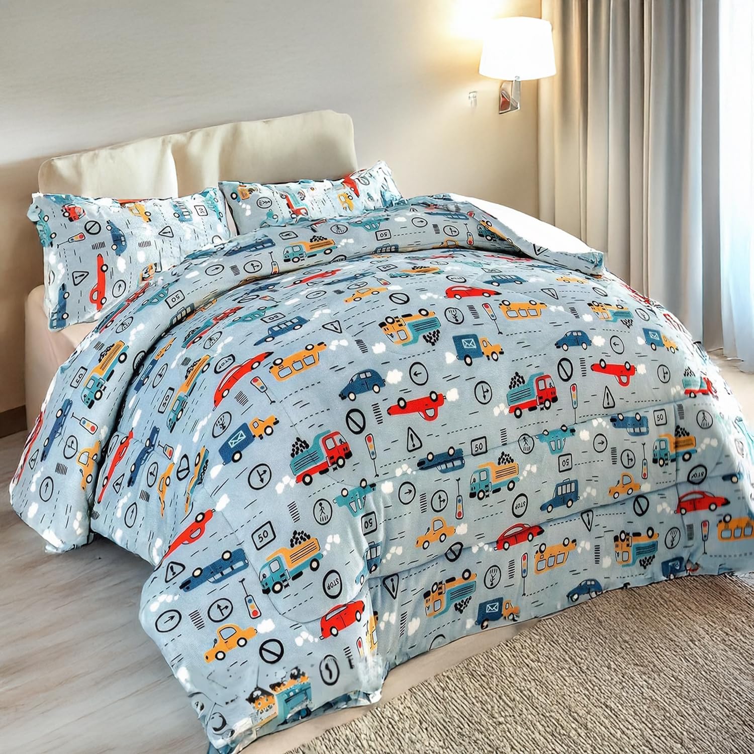 DH DREAMER HOME Edredón Borrego para Invierno Infantil 180x240cm de Cama 90/105 con 1 Funda Almohada - Edredón Sherpa Extra Suave, Cálido, Gruesa - Coche