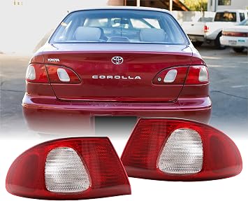 USR DEPO 98-02 Corolla OUTER Red Clear Rear Tail Lights Left + Right Compatible with 1998-2002 Toyota Corolla JDM Red Clear Lens, Plug and Play, 2 PC Set