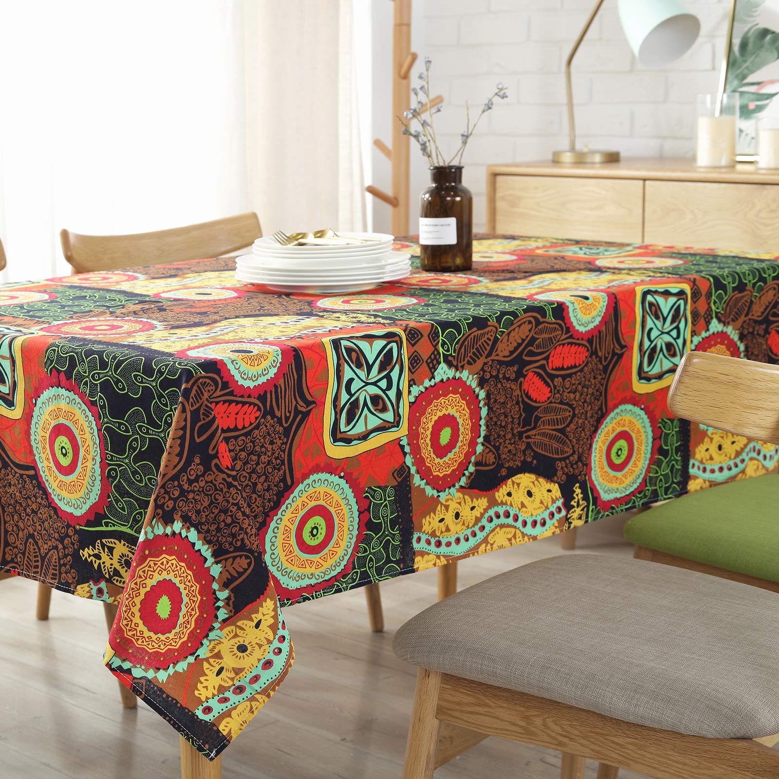 Bringsine Tovaglia Rettangolare In Cotone E Lino Stampa Maya Vintage, Lavabile, 55 X 79 Cm
