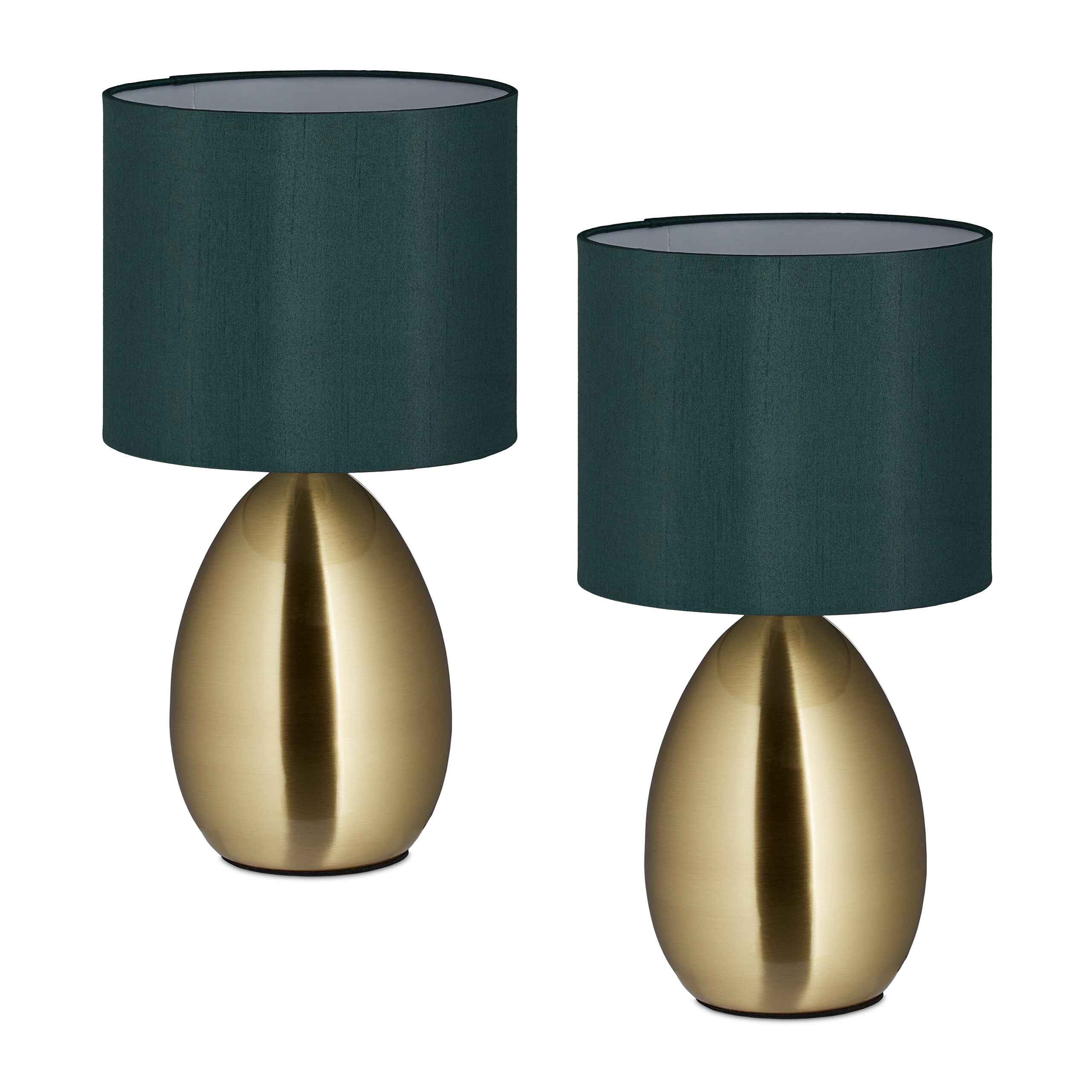 Relaxdays Reladays Lampe de chevet, lot de 2, câble avec interrupteur, douille E14, H x D : 33,5 x 18 cm, doré et vert