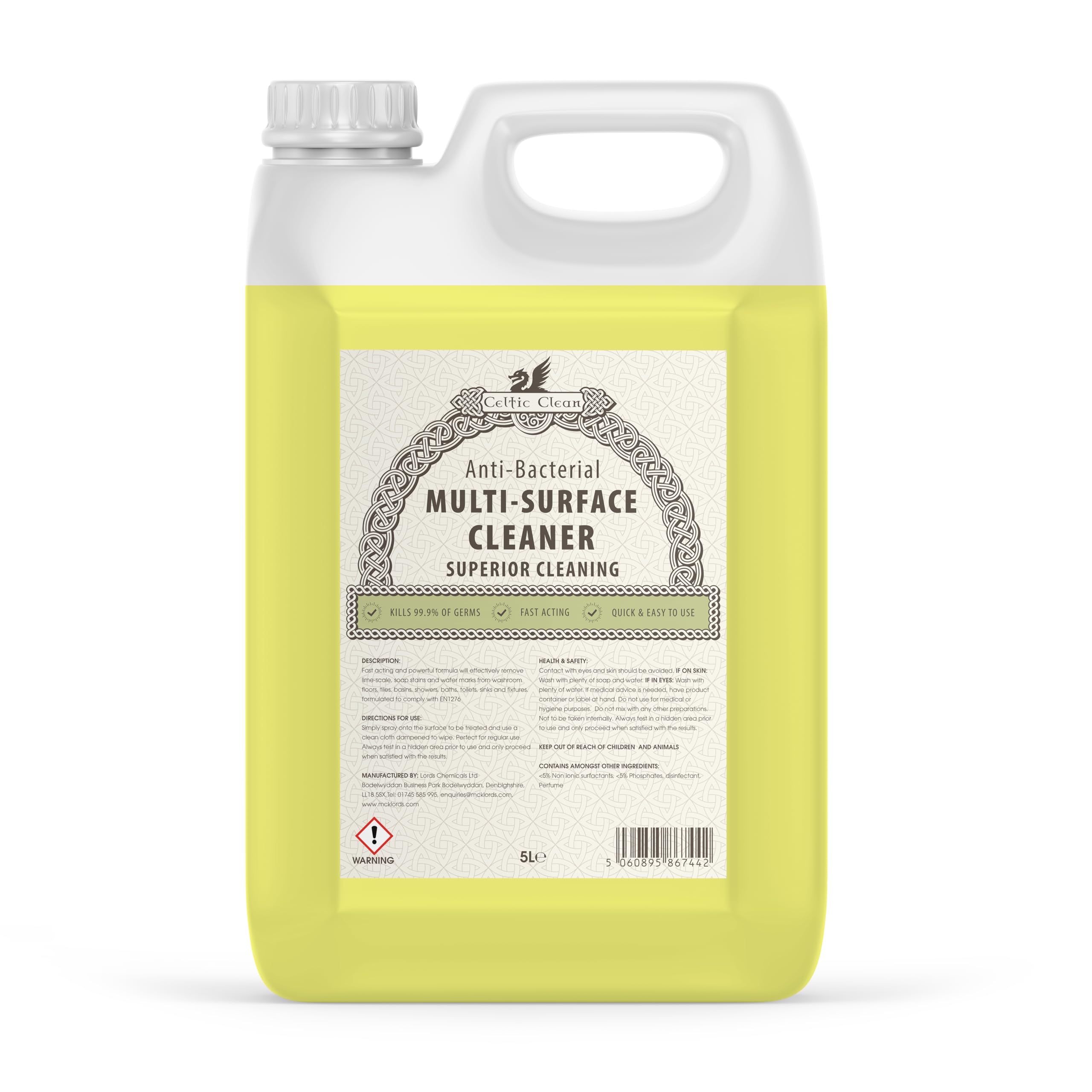 Celtic Clean - Anti-Bacterial Cleaner & Sanitiser Multi Surface - 5 Litre