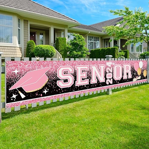 Cartel grande para decoraciones de graduación para personas mayores 2023, pancarta rosa para la clase de 2023, cartel de graduación 2023, cartel de