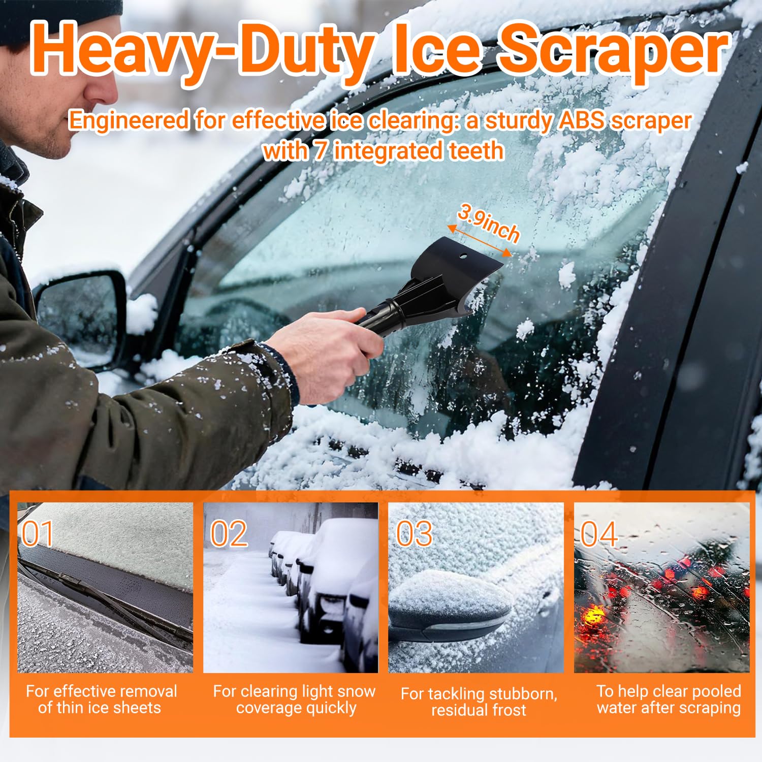 Rascador de hielo y cepillo de nieve 2 en 1 mejorado para automóvil, extensible hasta 33 pulgadas con cómodo agarre de espuma y cabezal giratorio para camiones, SUV, parabrisas de