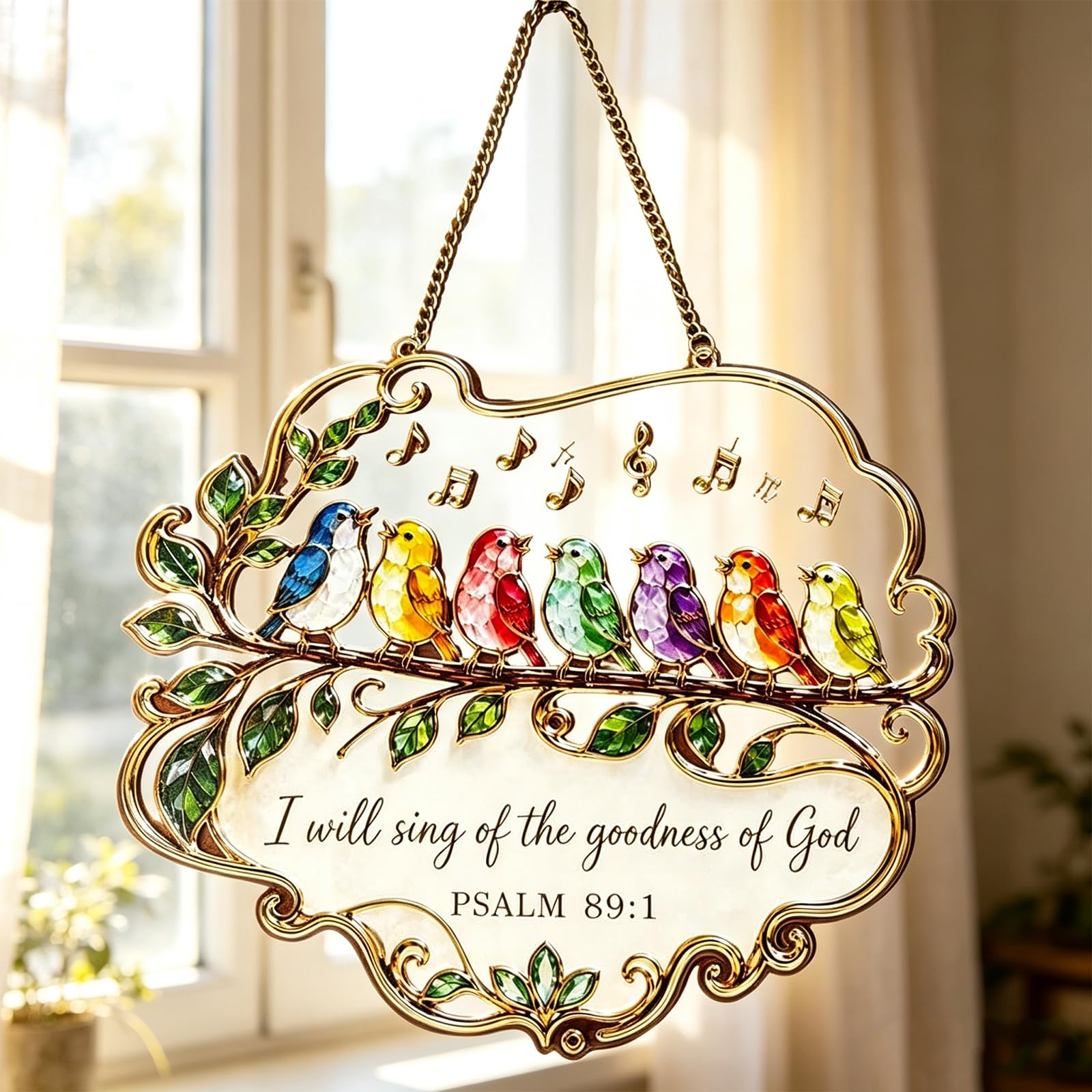 Psalm 89:1 Songbird Hanging Suncatcher “I Will Sing of the Goodness of God”