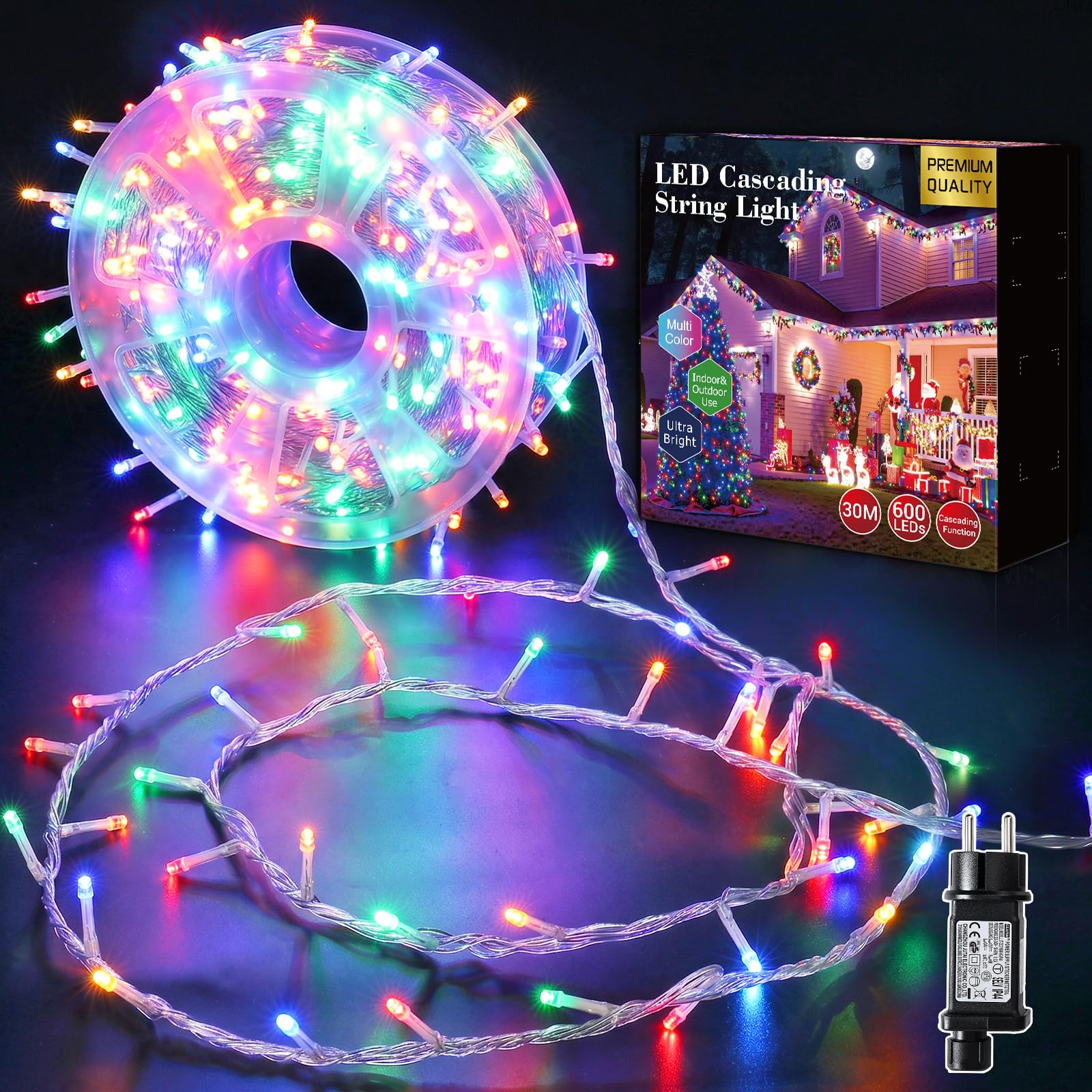 GlobaLink Guirlande Lumineuse de Noël 30M 600 LED-Coloré