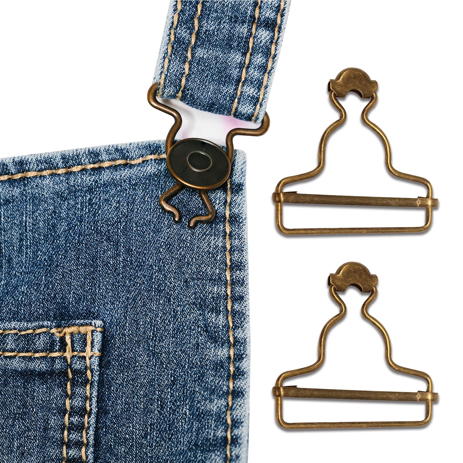 WedDecor Salopette Fibbie Metallo Clip Fissaggio Scatto Clips per Riparazione, Vestiti, Giacche, Bambini, Salopette, Tute, 42mm,Bronzo,2pz - Argento, 42mm