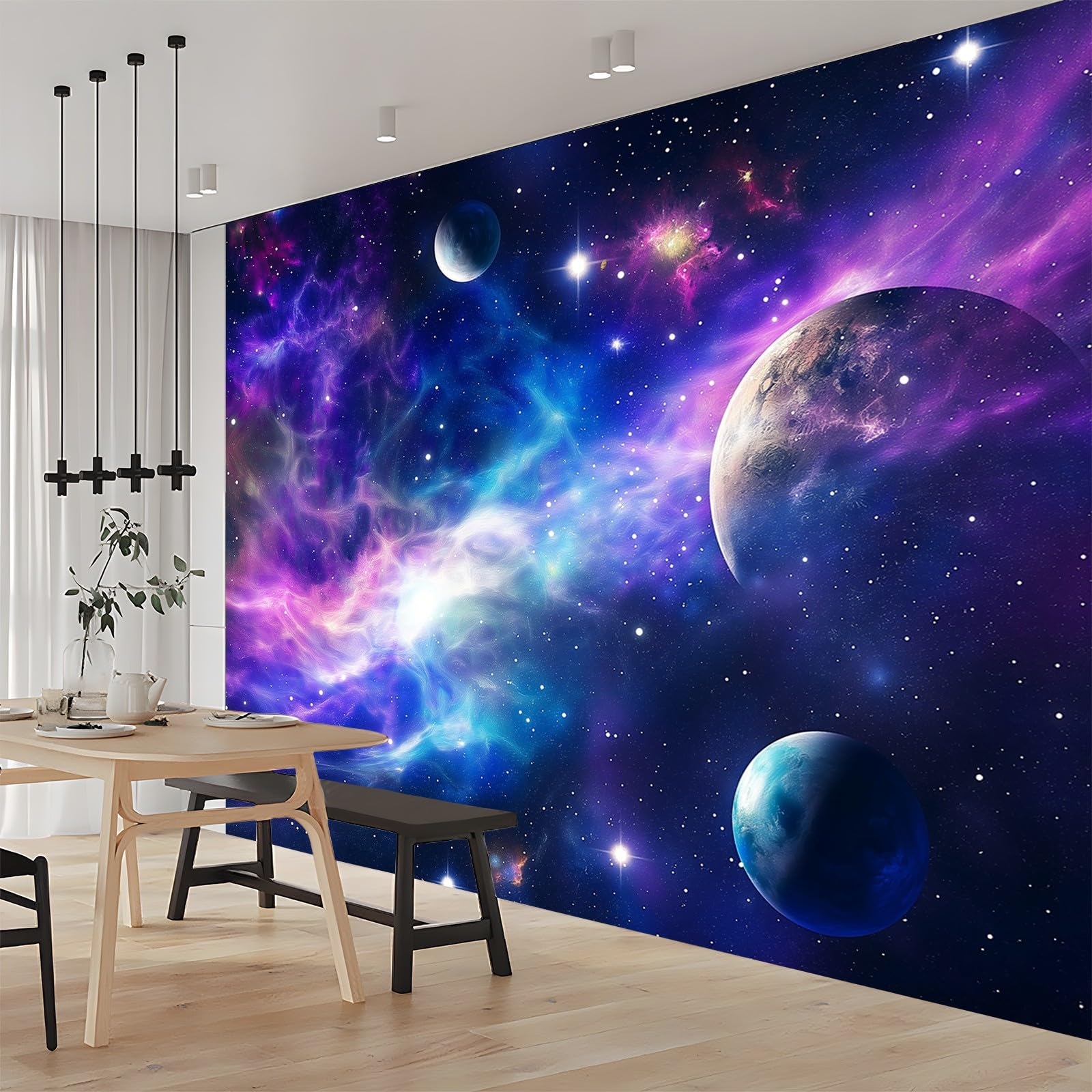 Panoramiczna tapeta fantasy wszechświat planeta niebieski fioletowy 250 x 175 cm (szer. x wys.), gigantyczny plakat ścienny 3D nowoczesna tapeta dekoracja ścienna salon sypialnia sypialnia sypialnia