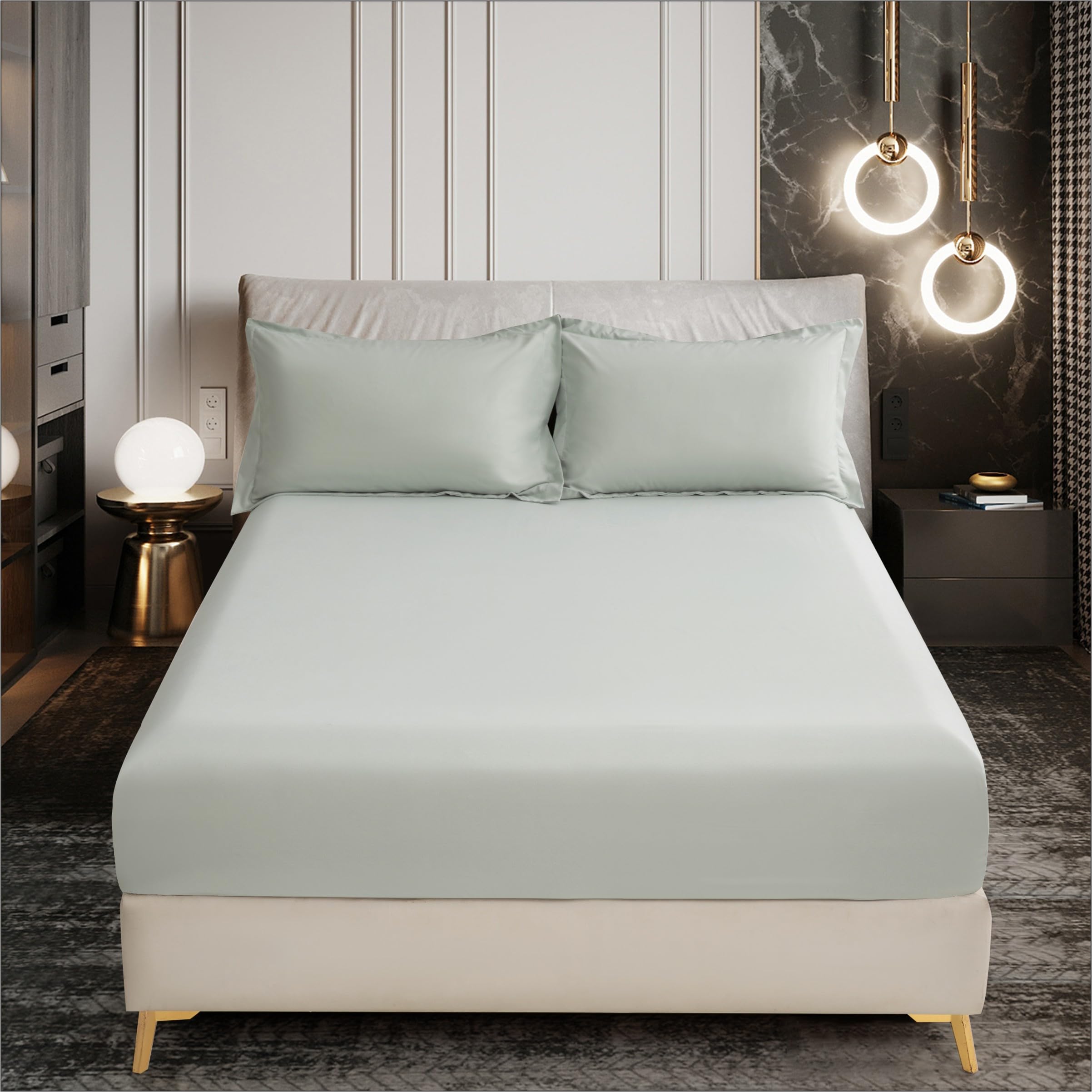 D DONETELLA FEEL THE LUXURY Bedding Fitted Sheet - Fits 120x200 Cm Bed For Twin Bed 2 Pcs (1 Fitted Sheet and 1 Pillowcase) - 30 Cm Deep Pocket - Solid Bed Sheet