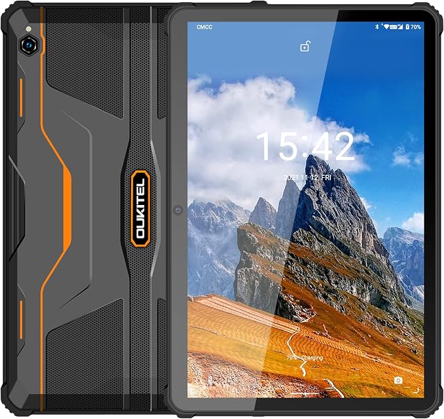 OUKITEL Tablet 10.1 Inch RT1, 10000mAh Large Battery, Octa-Core 4GB RAM 64GB ROM, 1920x1200 FHD+ Rugged Tablet, 16+16MP Camera, Dual 4G SIM+5G WiFi, Android 11 Sim Free Tablets, GPS/OTG/BT5.0, Orange