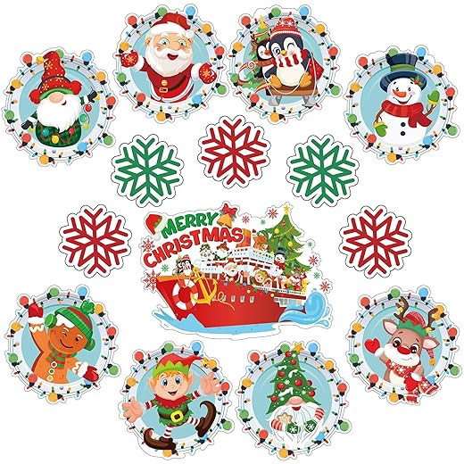 PHOGARY Magnetic Christmas Cruise Door Decorations 14pcs, Funny Santa Snowman Christmas Cruise Magnets for Xmas Trip Carnival Cabin Metal Door Refrigerator Decor