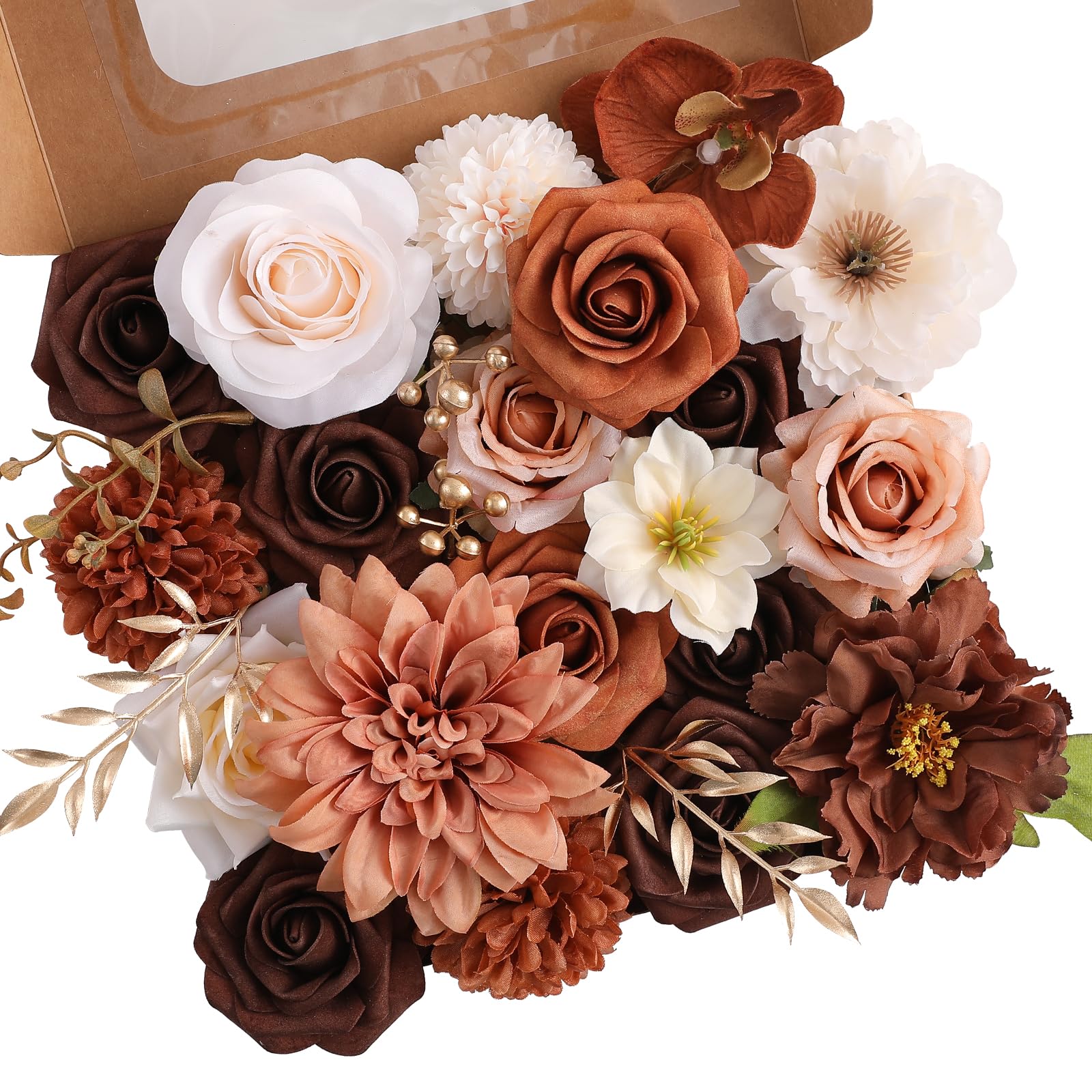 Floweroyal Artificial Flowers Fake Rose Flowers Dahlia with Stems for DIY Wedding Bridal Bouquets, Baby Shower, Floral Arrangement, Table Centerpieces, Home Decorations — image 1