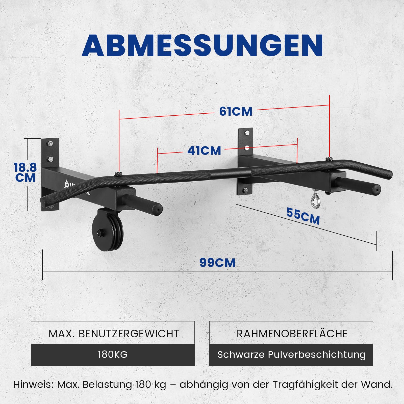 LIONSCOOL Klimmzugstange Wand mit Seilzug-System, Mehrgriff-Klimmzugstange mit Kabelzug, Pull Up Bar mit Kabelzug-System, ideal für das Heim-Fitnessstudio