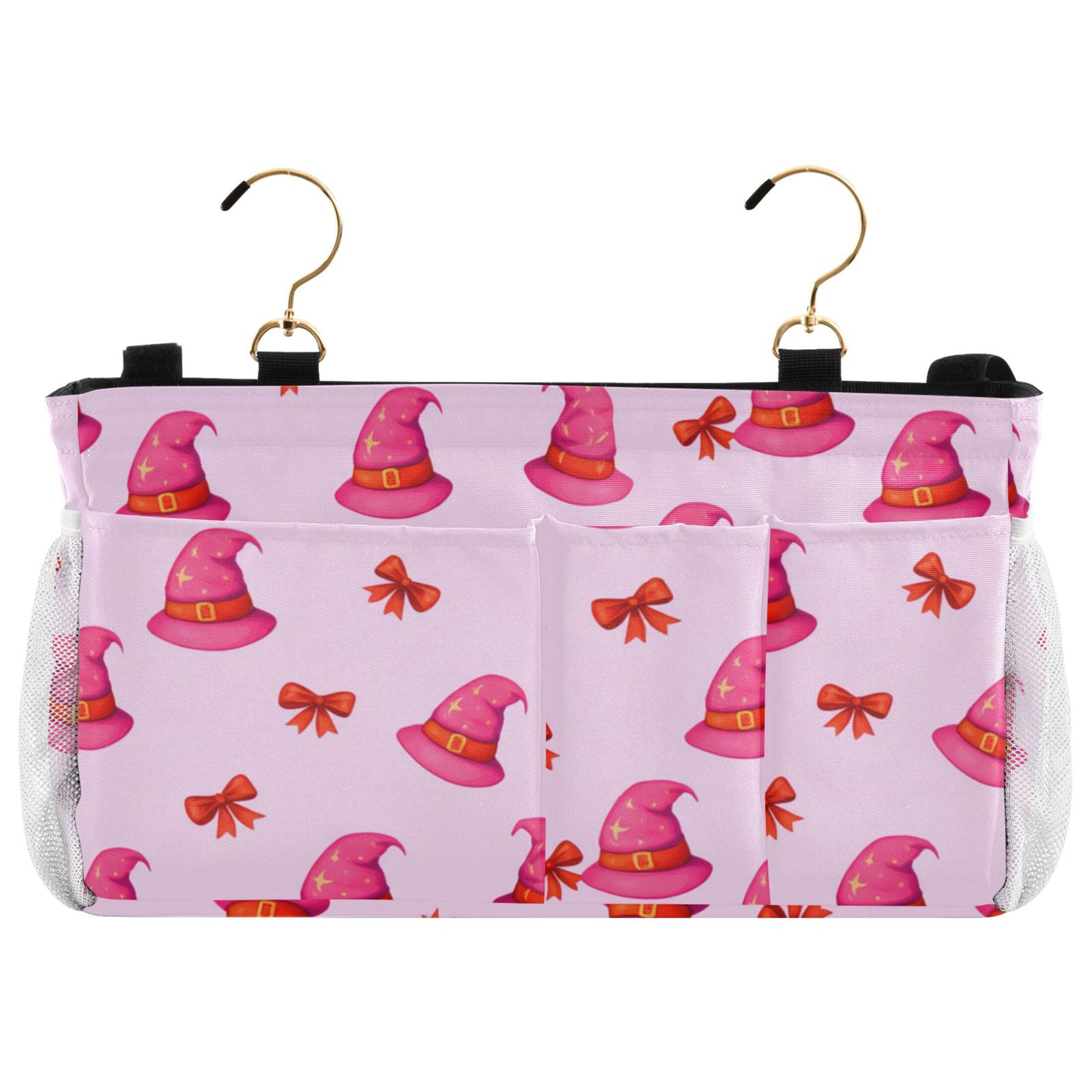 Burbuja Pink Witch Hats Bedside Caddy Hanging Storage Organizer with 2 Straps and Hooks for Home College Dorm Bunk Bed Hospital Bed Crib