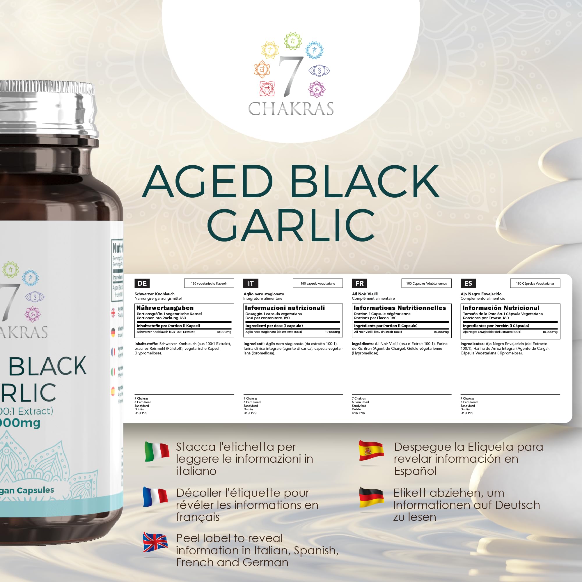 7C Aglio Nero | 180 Capsule Aglio Nero ad Alta Potenza - 10.000mg Estratto D’aglio per Capsula | Integratore Black Garlic Inodore | Non-OGM, Senza Glutine e Allergeni | Prodotto nel Regno Unito
