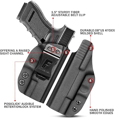 Vista 18 de Funda G19, funda IWB KYDEX, funda de transporte oculta Forcenter compatible con Glock 19, 19X, 17, 26, 32, 44, 45 Gen (1-5), pistola de mano derecha