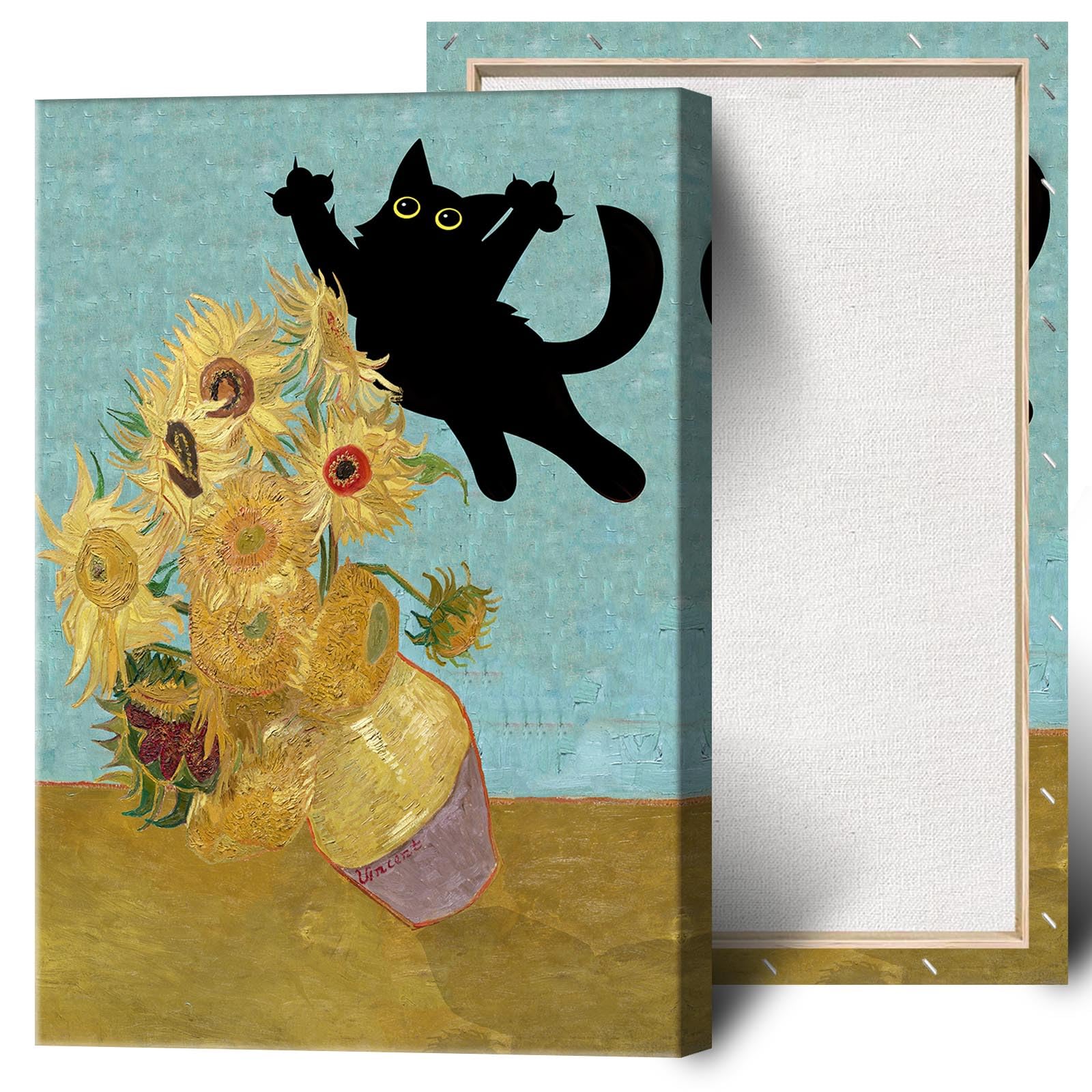 TYOHU Funny Black Cat Art Poster Vintage Van Gogh Sunflower Cat Print Canvas Wall Art Cute Animal Room Aesthetic Prints Painting For Home Bedroom Dorm
