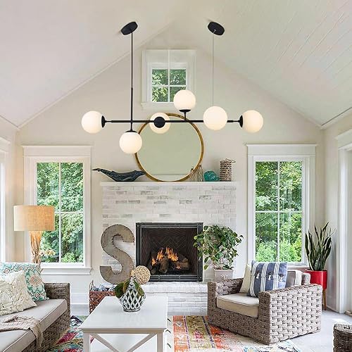 Miniatura 7 de KCO - Moderna lámpara colgante para techo, de mediados de siglo, con globos de cristal, candelabro colgante ajustable con 6 luces LED para isla de