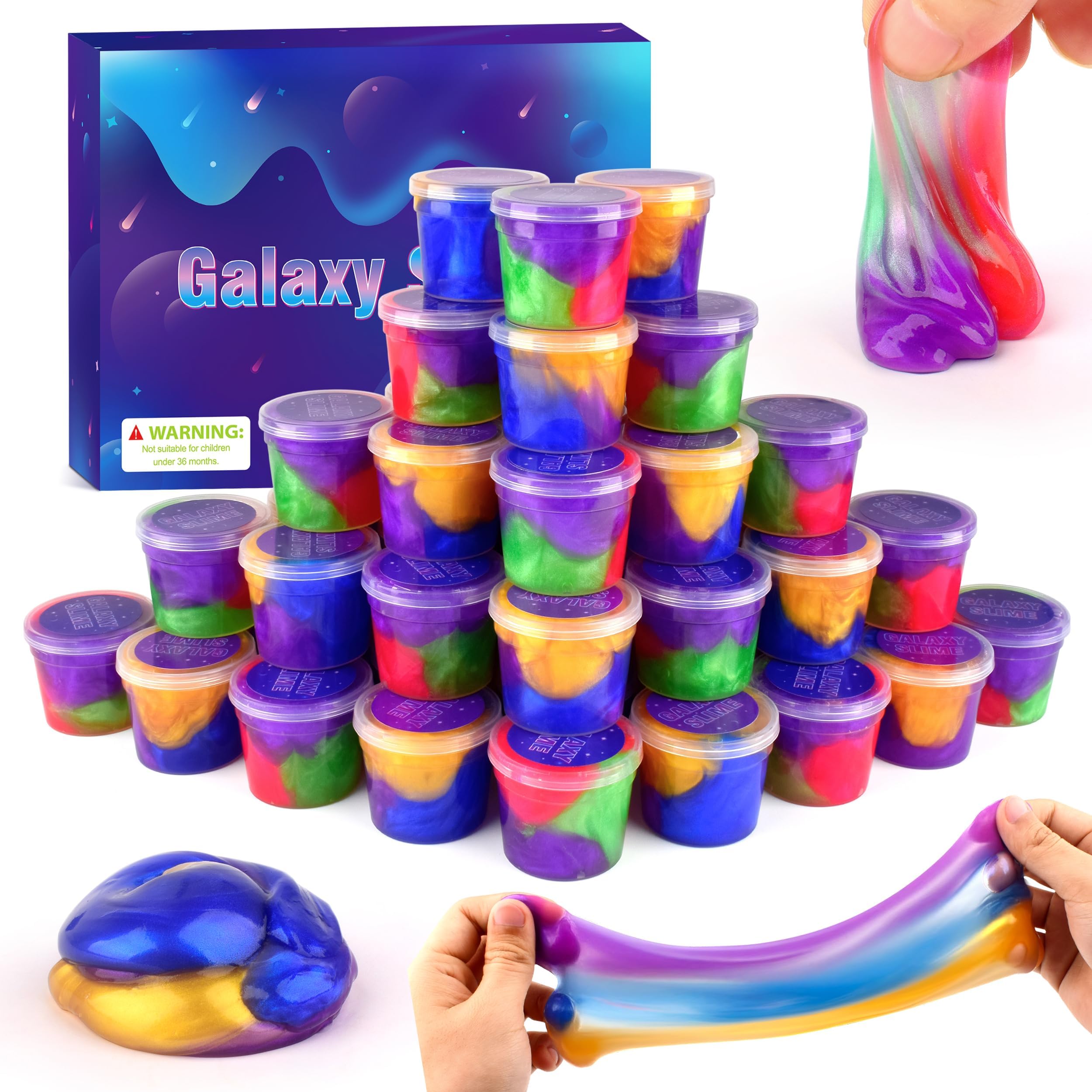 28 Packs Colorful Galaxy Slime for Girls & Boys, Fluffy Stretchy & Non-Sticky, Stocking Stuffers for